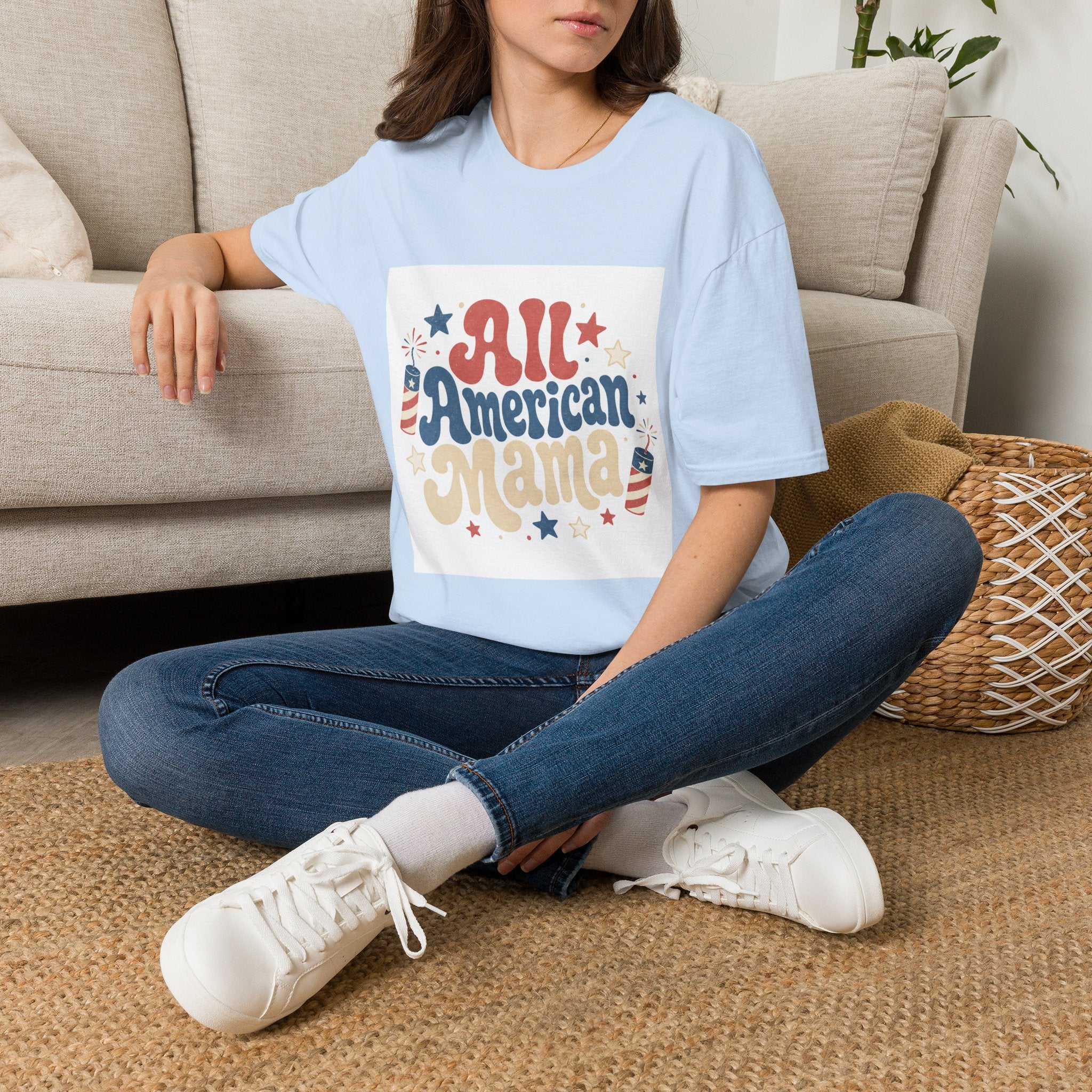 4th of July Tee  All American Tee — Retro Patriotic "All American Mama" Graphic T-Shirt