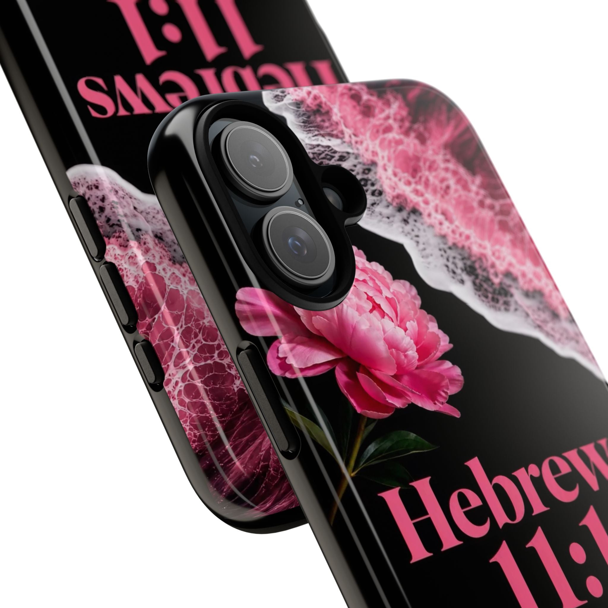 Bible Verses phone case -  Hebrews 11:1 Faith Phone Case — Pink Floral Scripture iPhone Cover