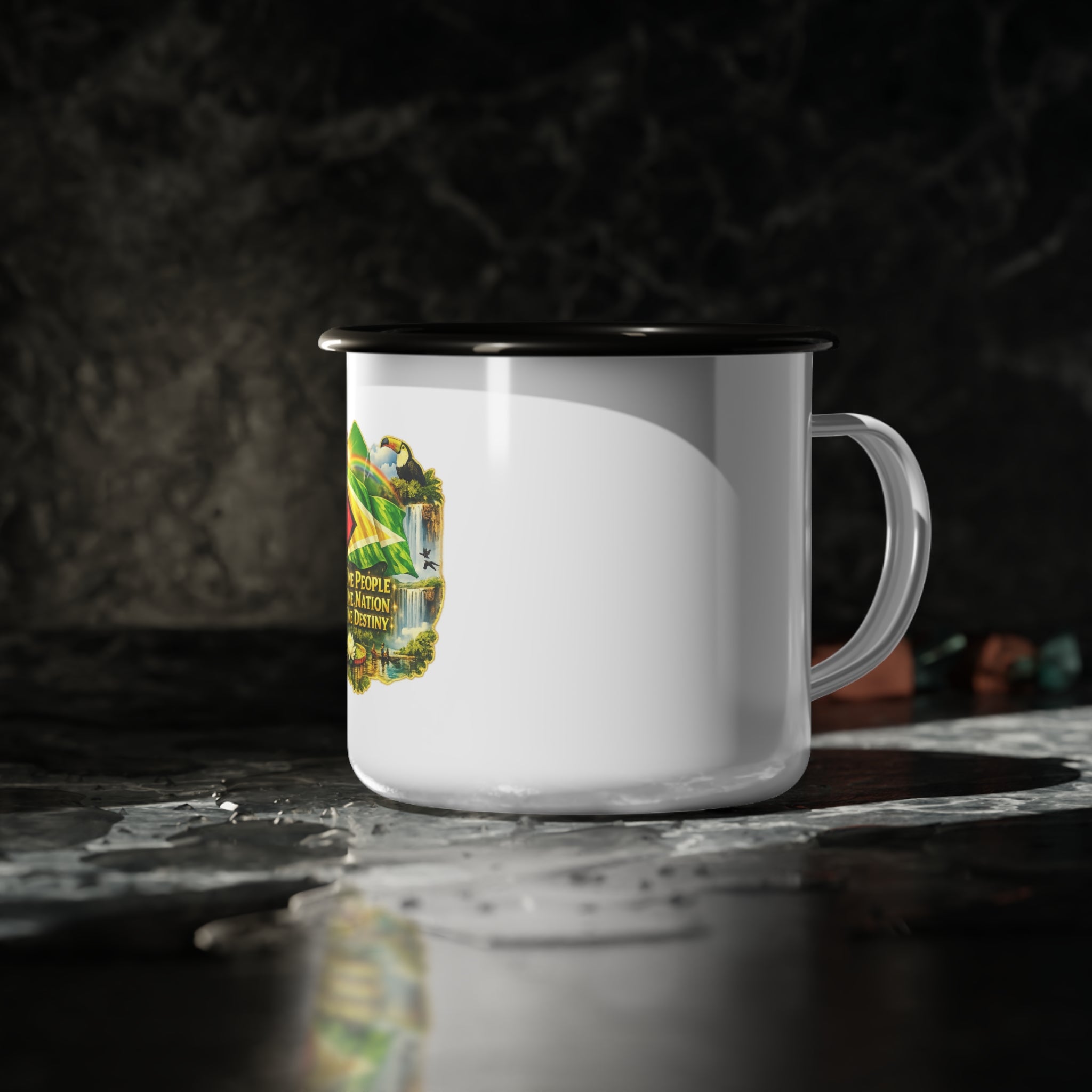 Enamel Cup  camp cup — Guyana Flag Vintage Nature Design “One People, One Nation, One Destiny”