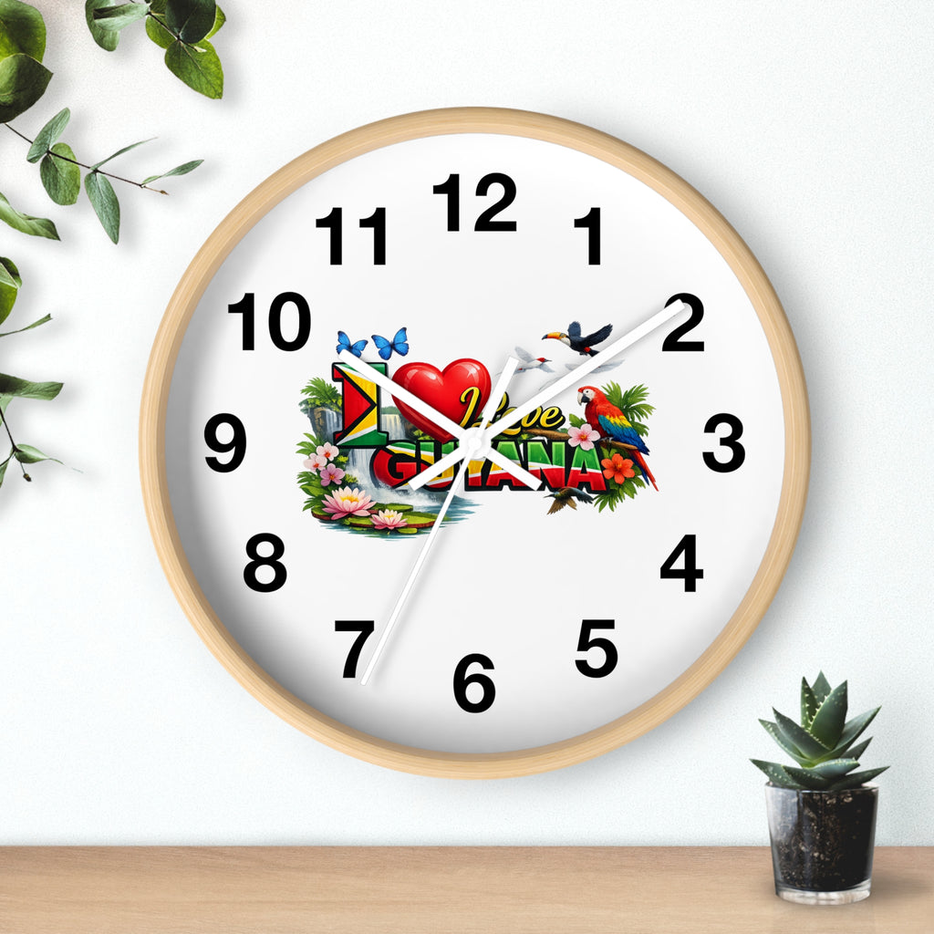 Guyana Pride Wall Clock — I Love Guyana Tropical Heart Design