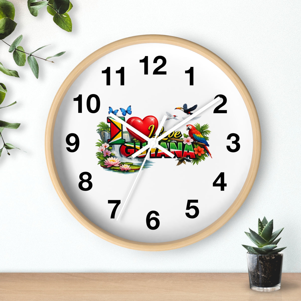 Guyana Pride Wall Clock — I Love Guyana Tropical Heart Design