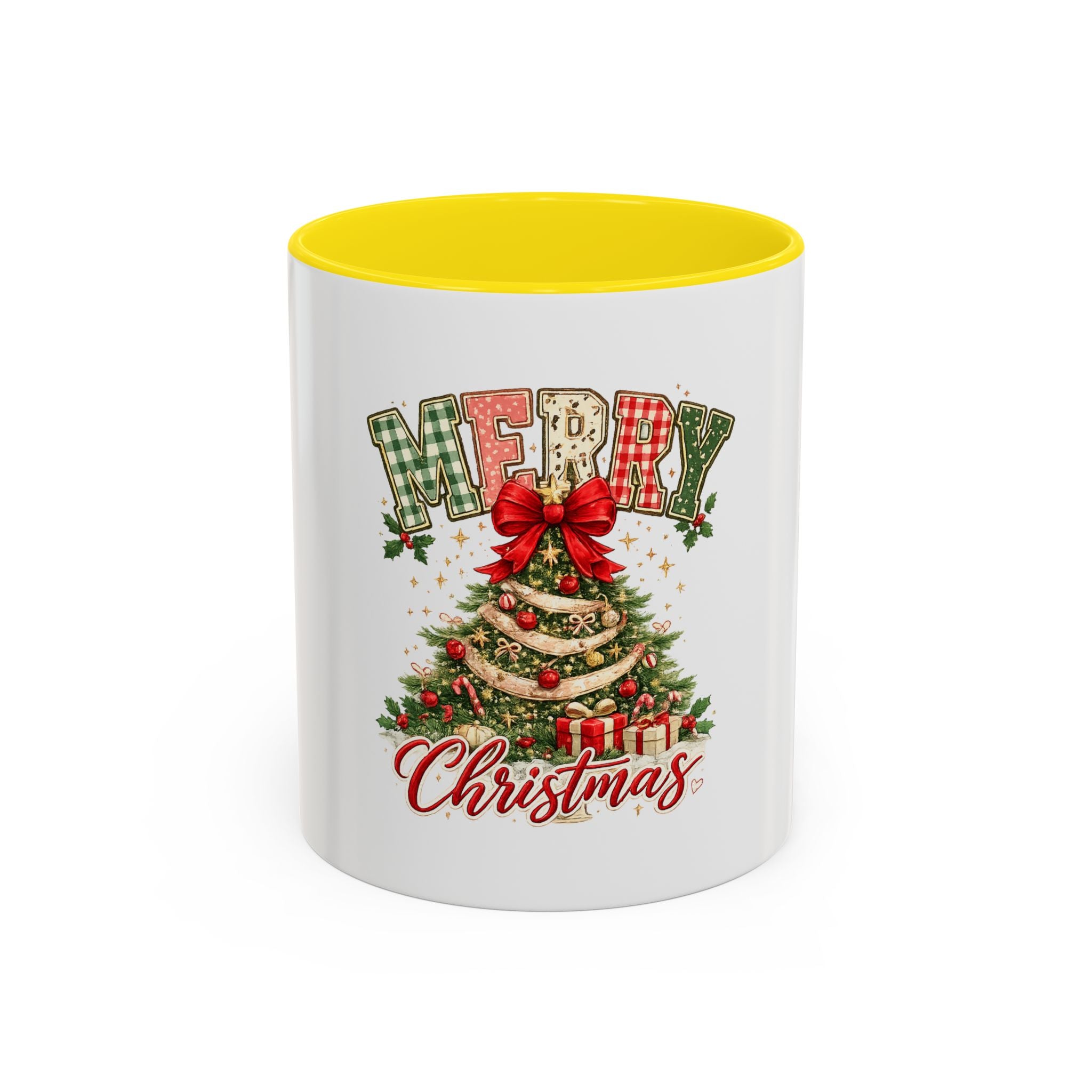 Merry Christmas Accent Coffee Mug – Festive Holiday Tree & Bow (11/15oz)