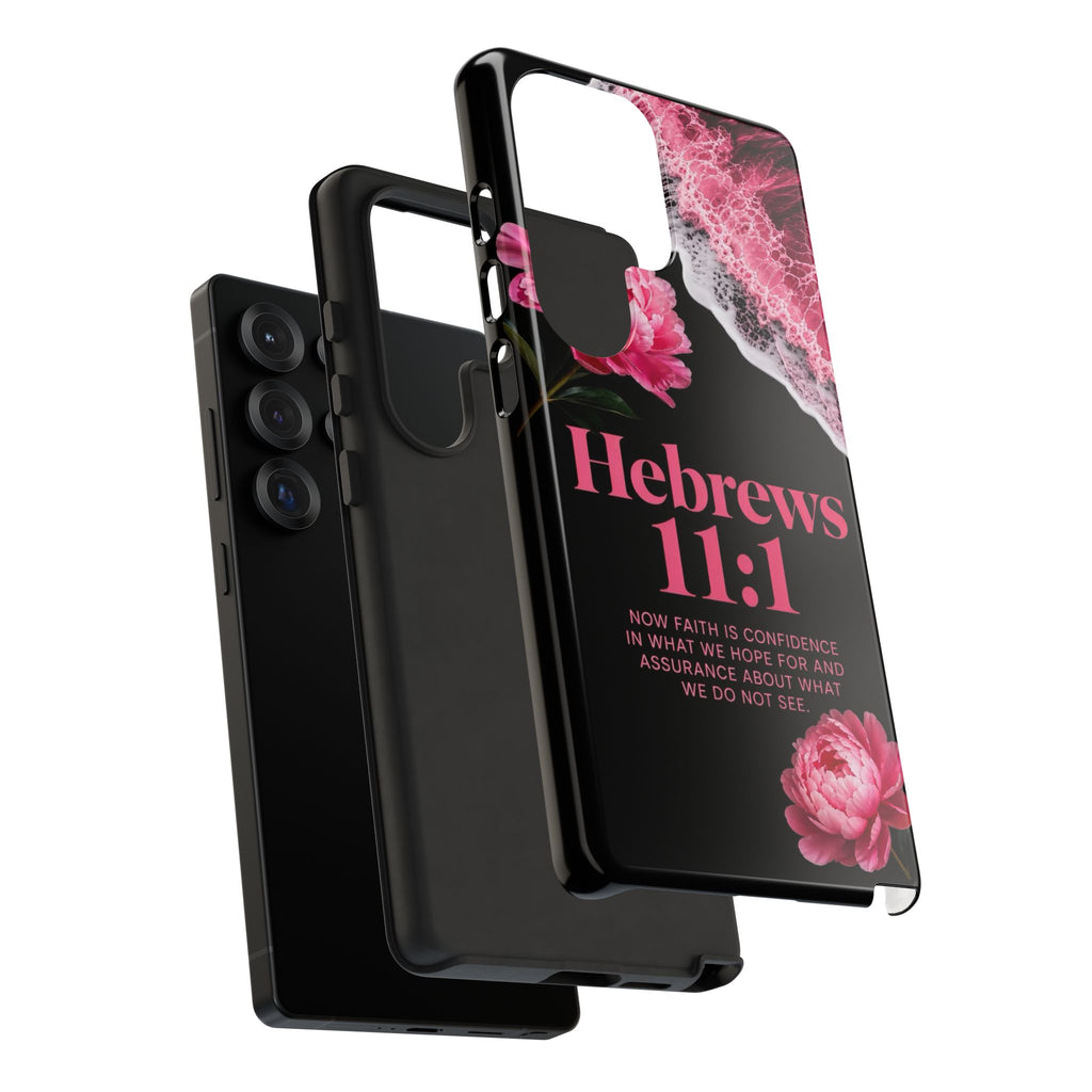 Bible Verses phone case -  Hebrews 11:1 Faith Phone Case — Pink Floral Scripture iPhone Cover