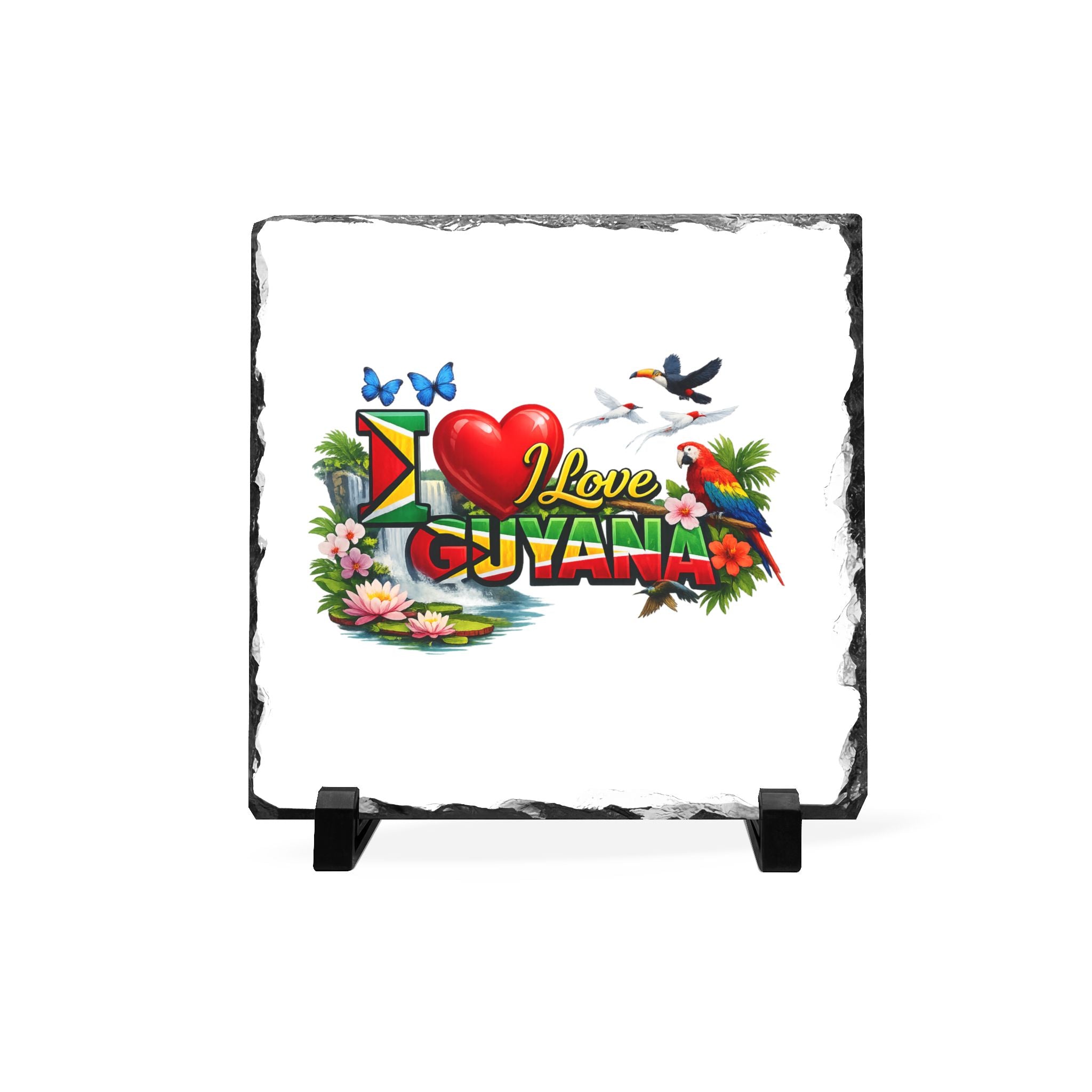 I Love Guyana Slate Desk Plaque — Tropical Parrot Souvenir Gift