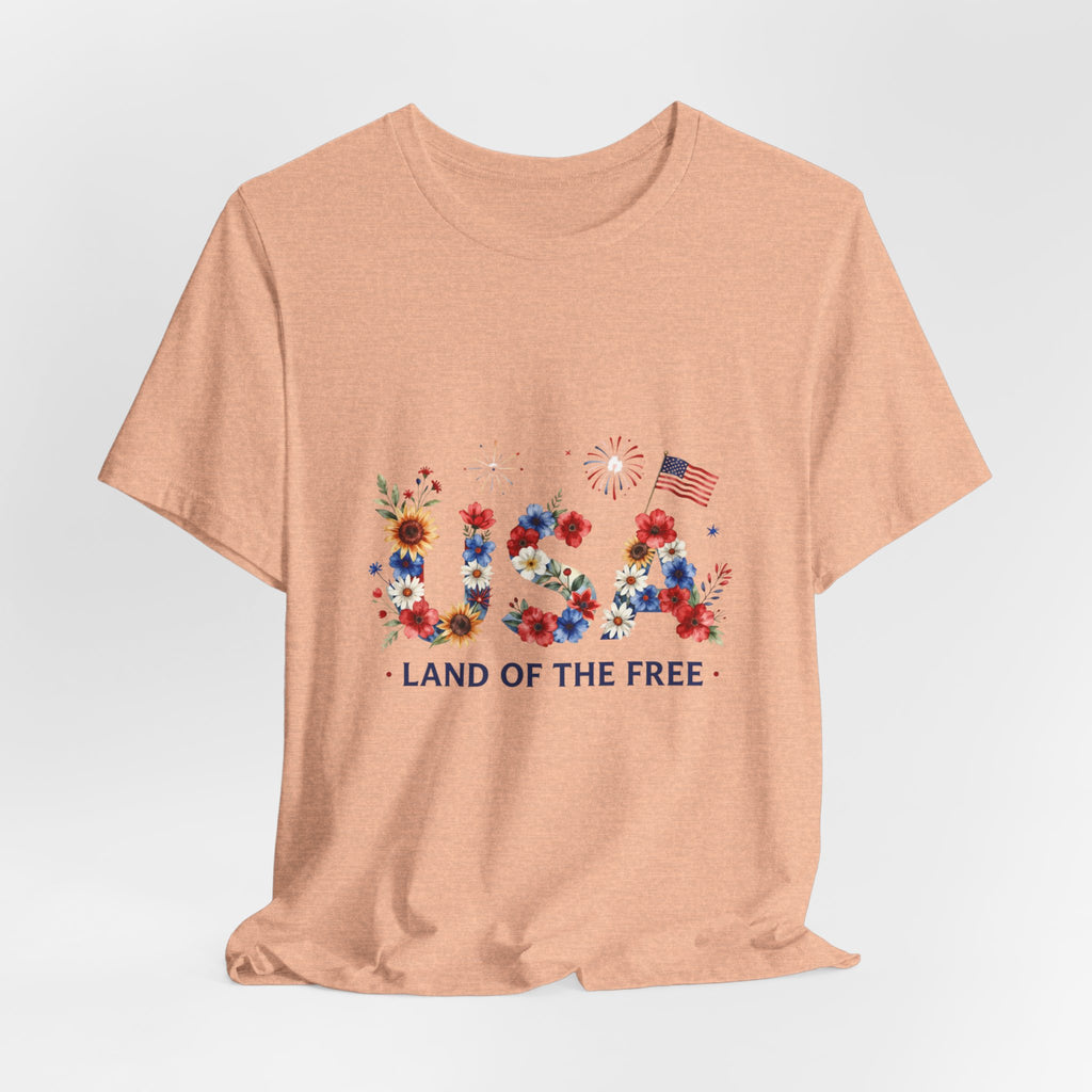 4th of July Tee Shirt Floral 'Land of the Free' T-Shirt