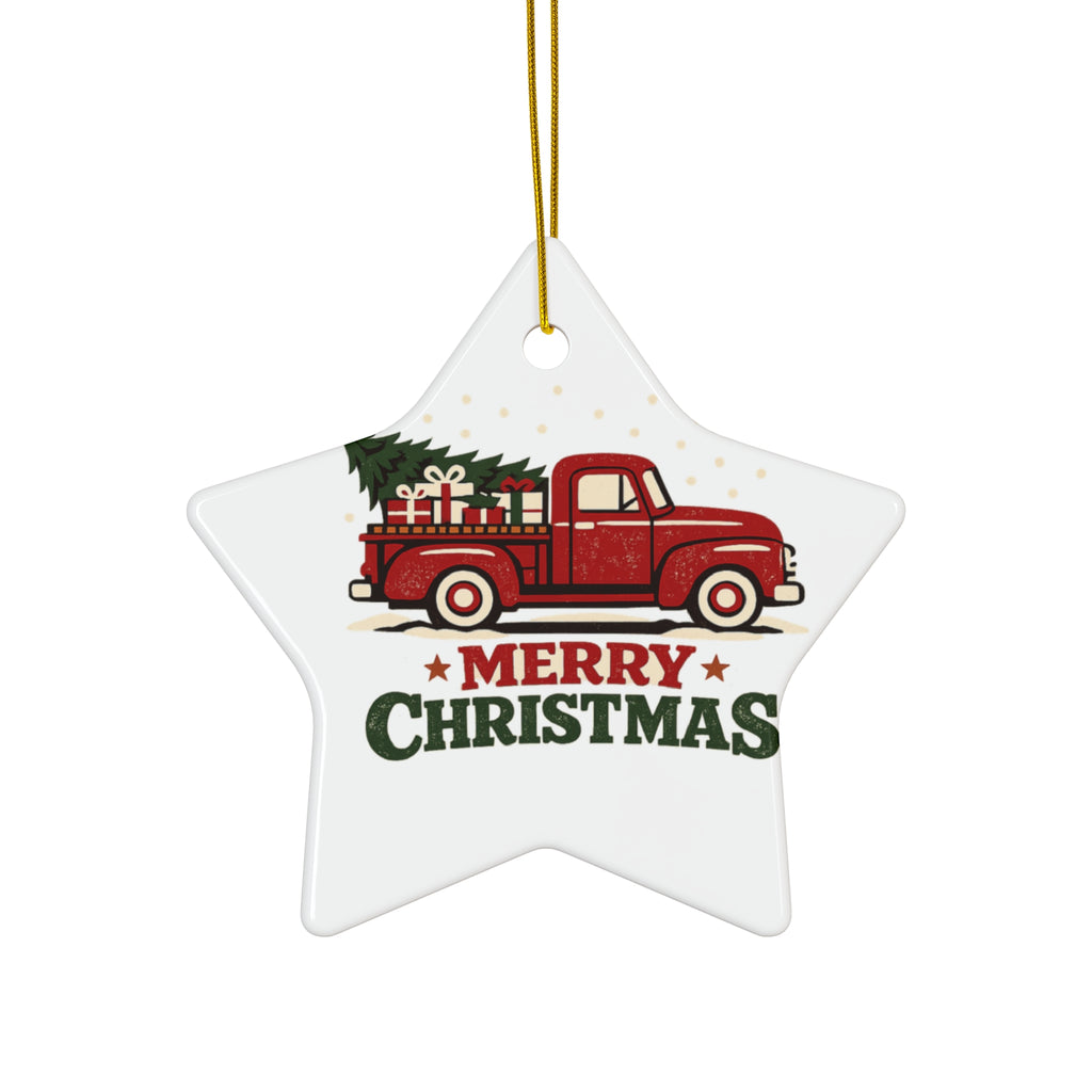 Merry Christmas Red Truck Ceramic Ornament — Star Holiday Decoration (4 Shapes) Make it your own Personalized your own add your own photo or design