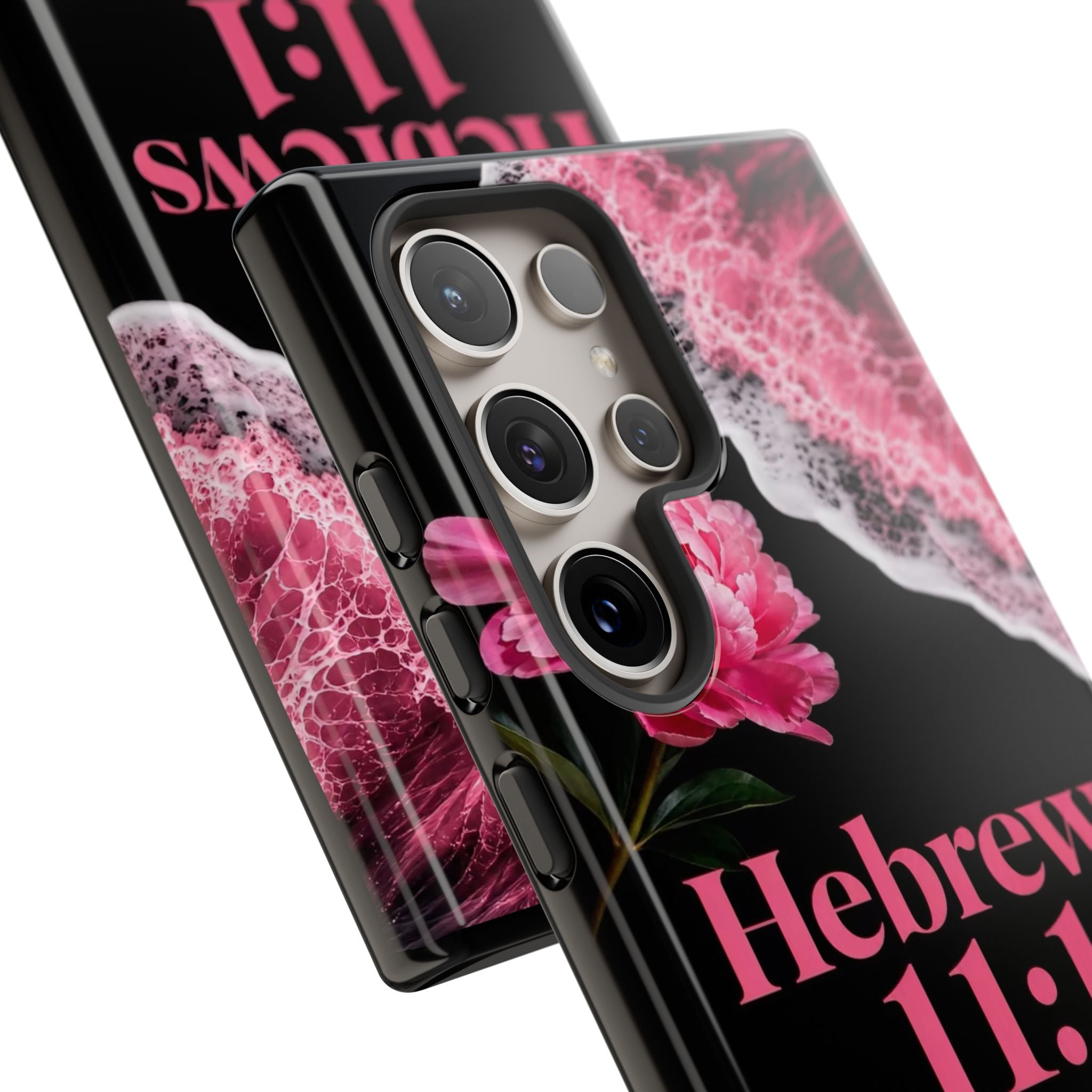 Bible Verses phone case -  Hebrews 11:1 Faith Phone Case — Pink Floral Scripture iPhone Cover