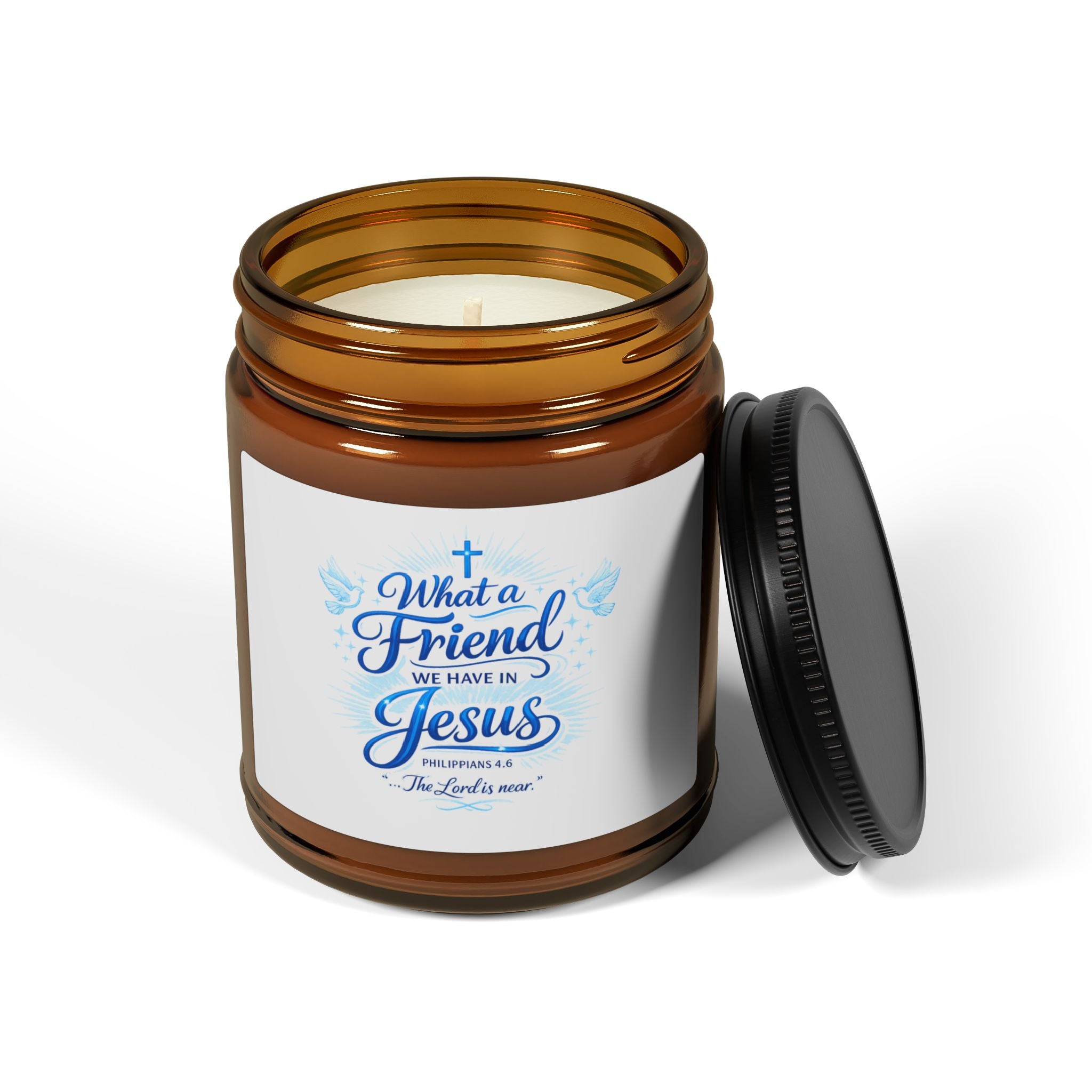 Secented Candles What a Friend We Have in Jesus Amber Soy Candle — Inspirational Christian Scented Candle