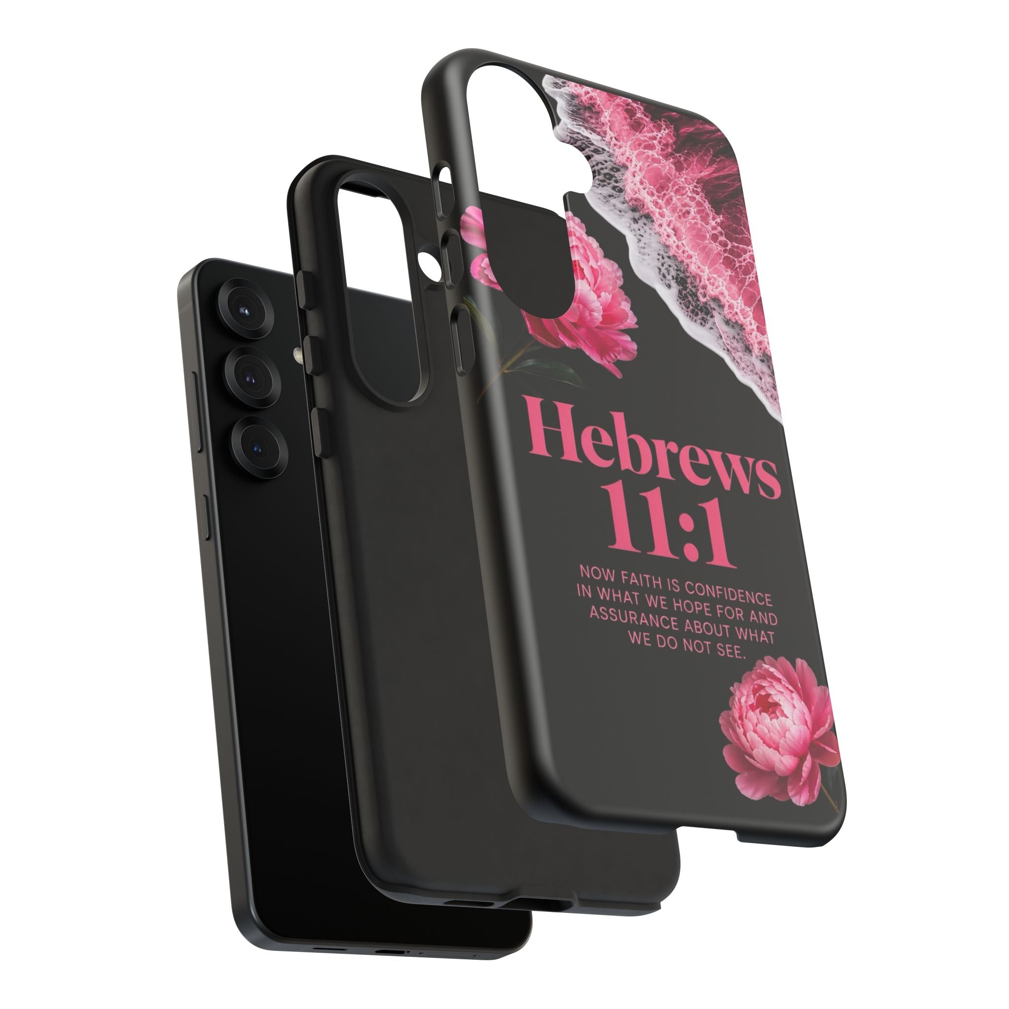 Bible Verses phone case -  Hebrews 11:1 Faith Phone Case — Pink Floral Scripture iPhone Cover