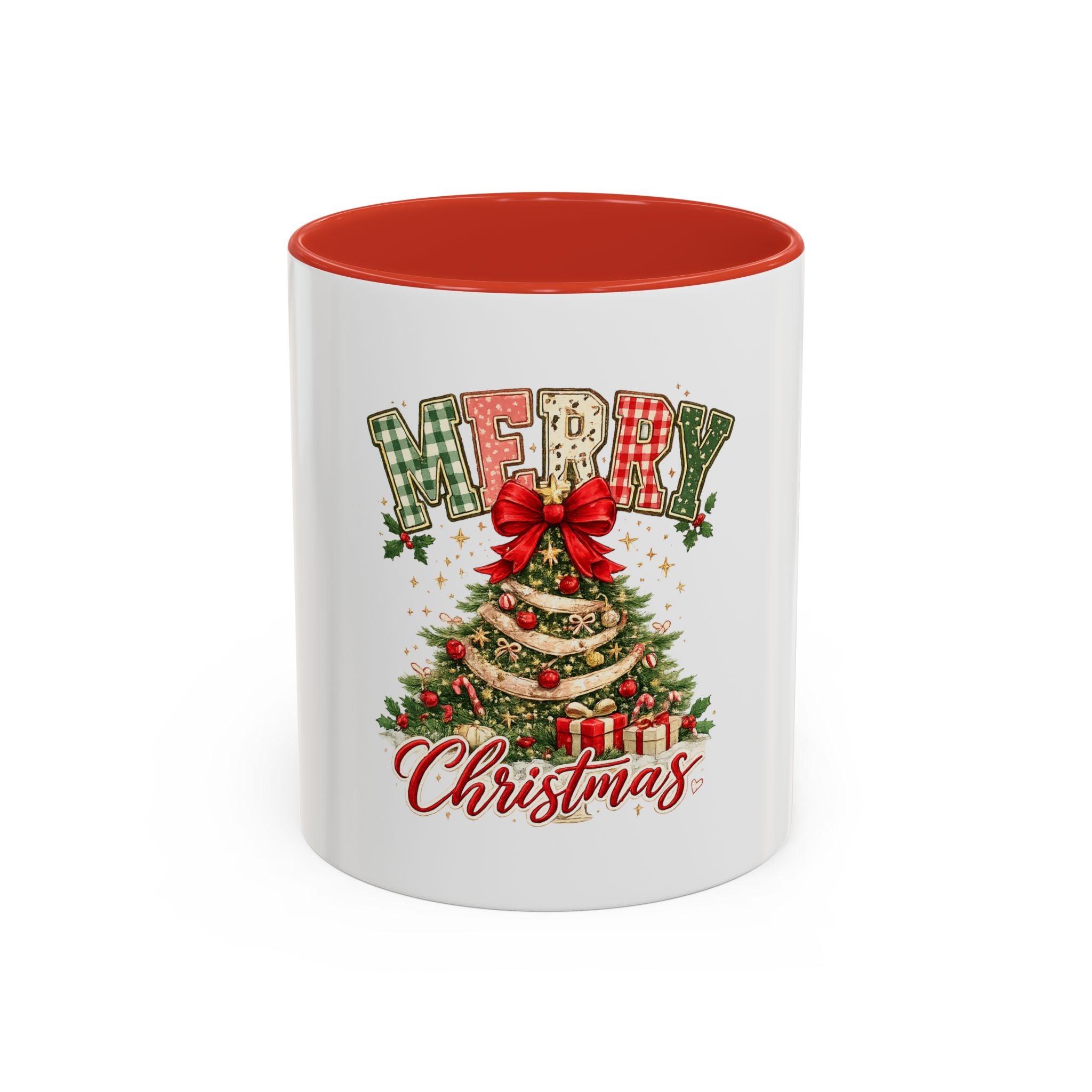 Merry Christmas Accent Coffee Mug – Festive Holiday Tree & Bow (11/15oz)