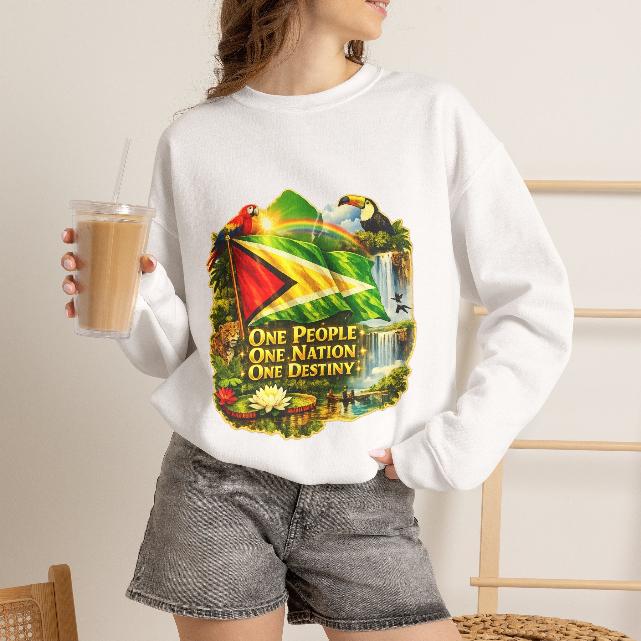 Guyana Flag & Wildlife Sweatshirt — "One People, One Nation, One Destiny" Crewneck