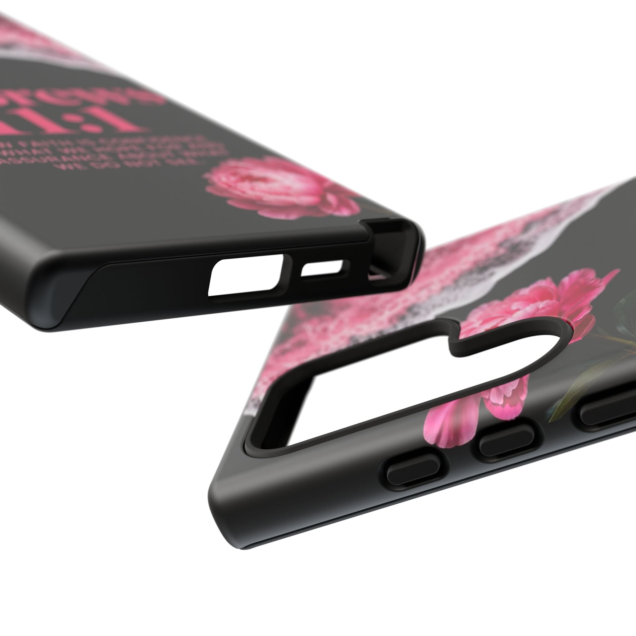 Bible Verses phone case -  Hebrews 11:1 Faith Phone Case — Pink Floral Scripture iPhone Cover