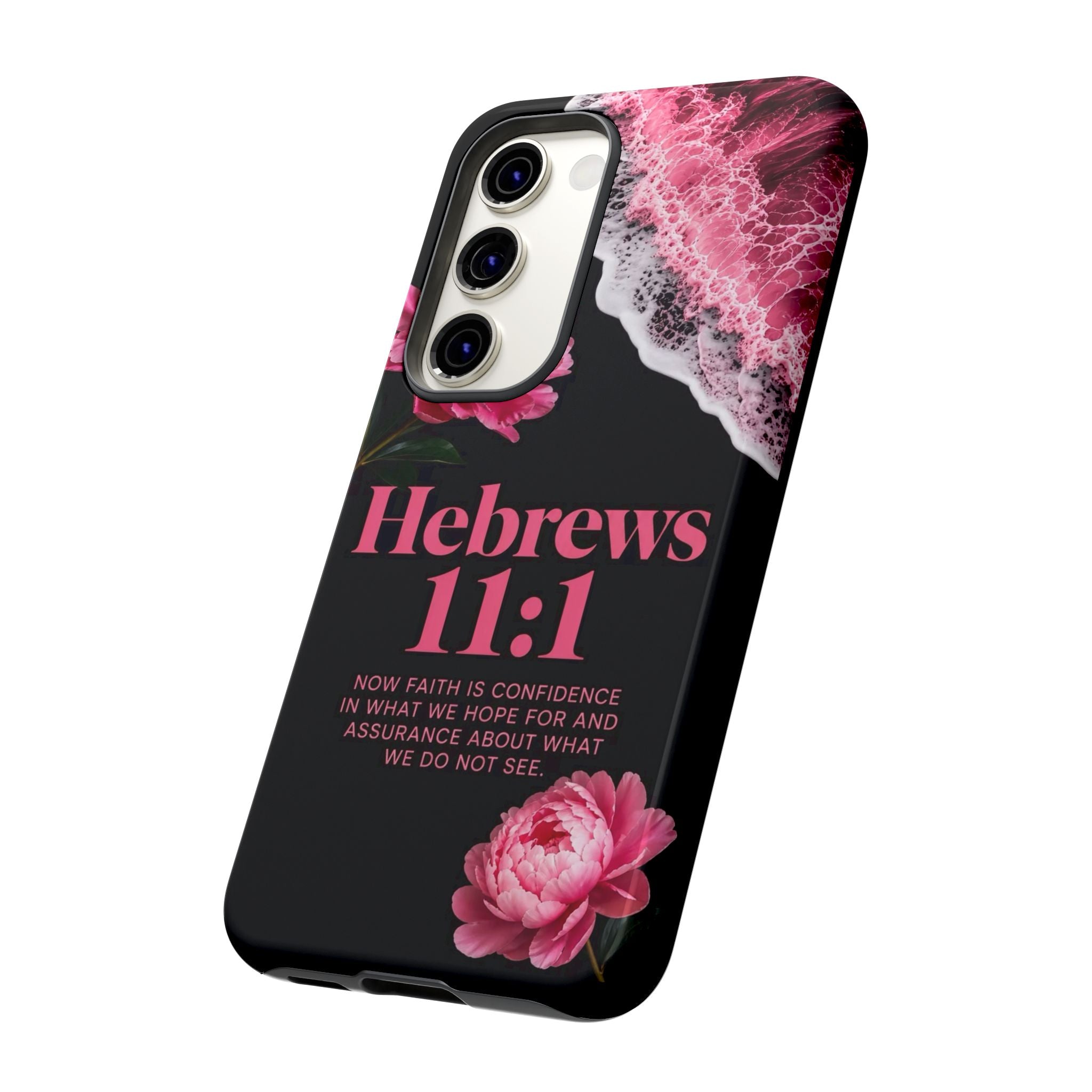 Bible Verses phone case -  Hebrews 11:1 Faith Phone Case — Pink Floral Scripture iPhone Cover
