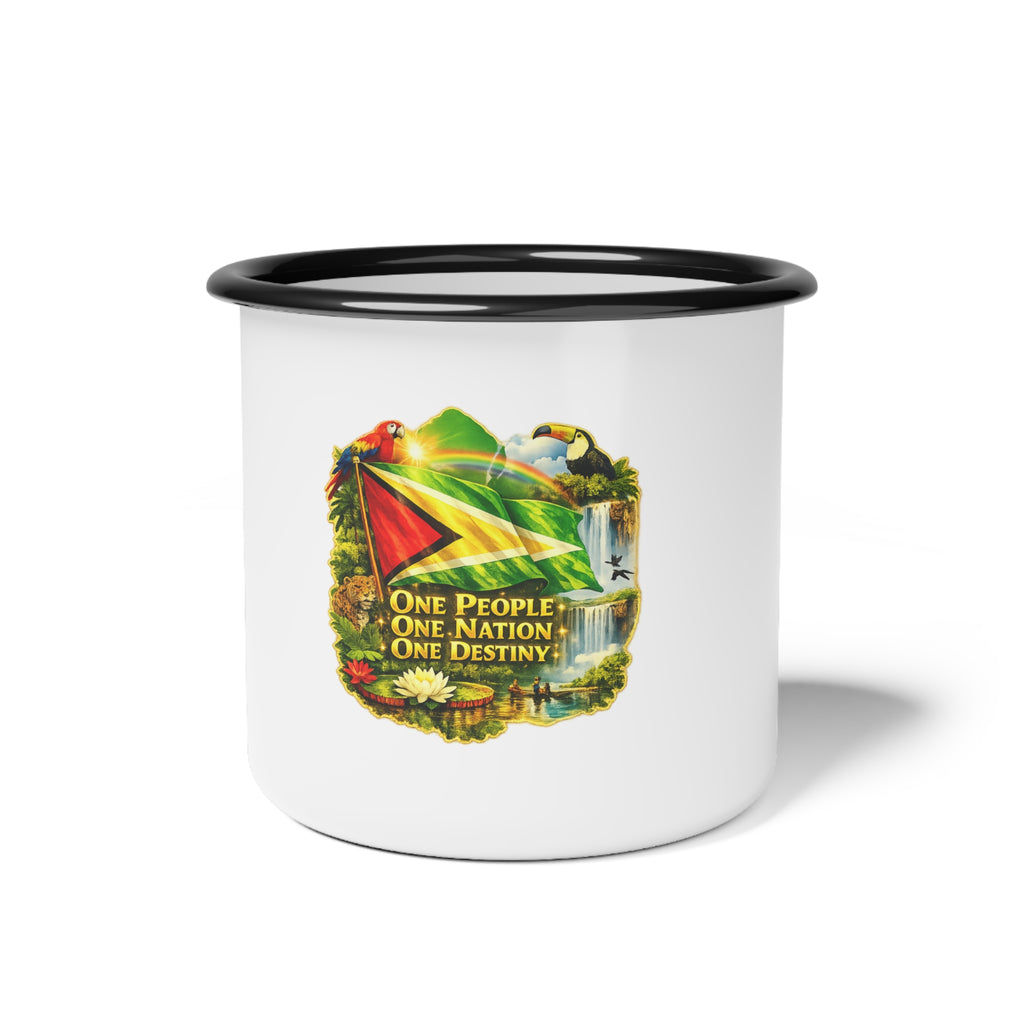 Enamel Cup  camp cup — Guyana Flag Vintage Nature Design “One People, One Nation, One Destiny”