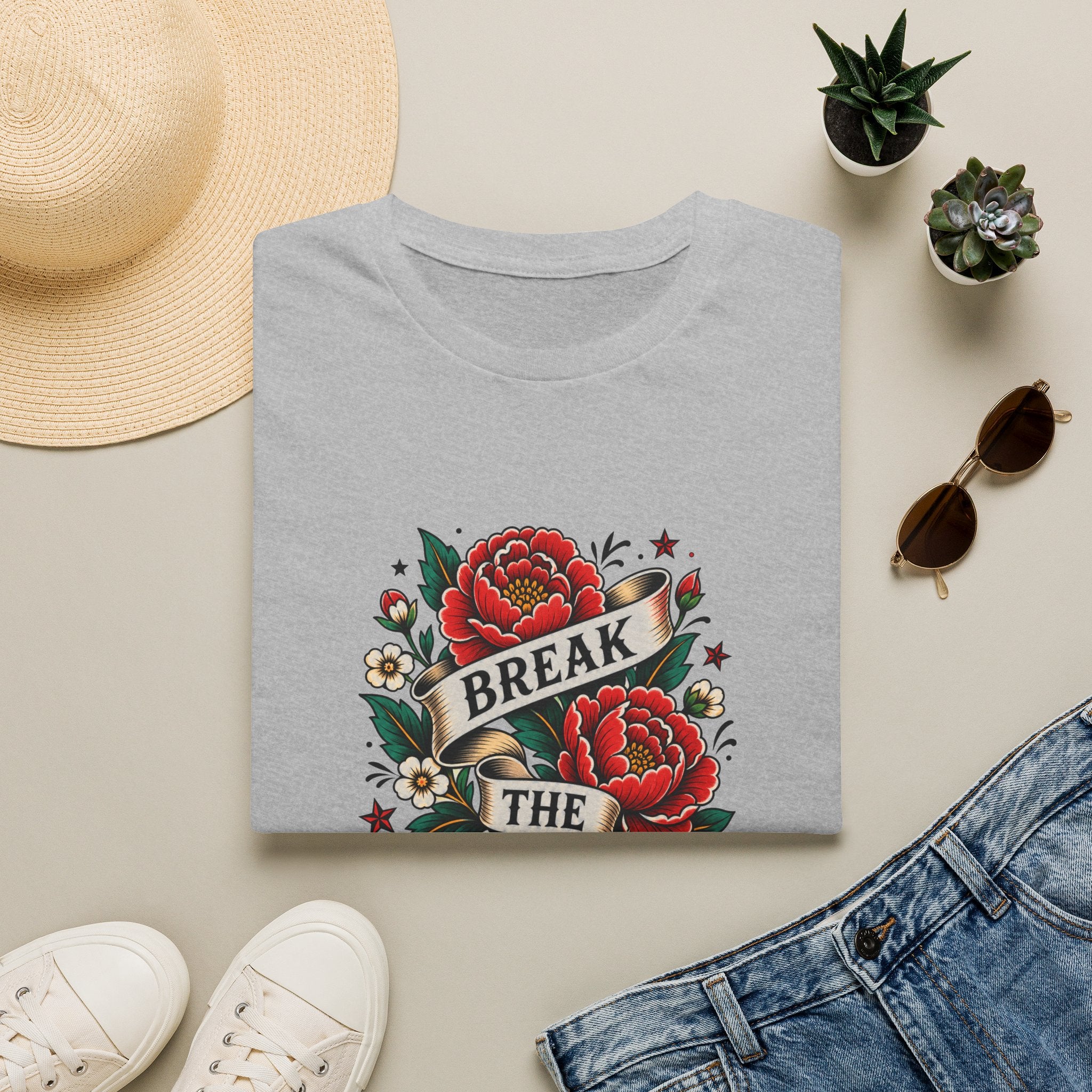 Break the Ordinary T-Shirt — Vintage Rose Banner Graphic