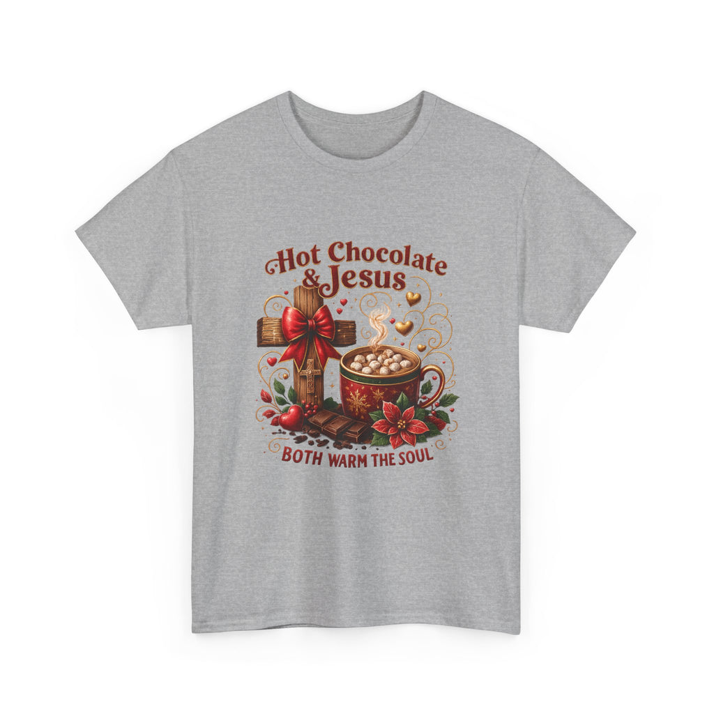 Christian T-Shirt — Hot Chocolate & Jesus "Both Warm the Soul" Christian Holiday Tee