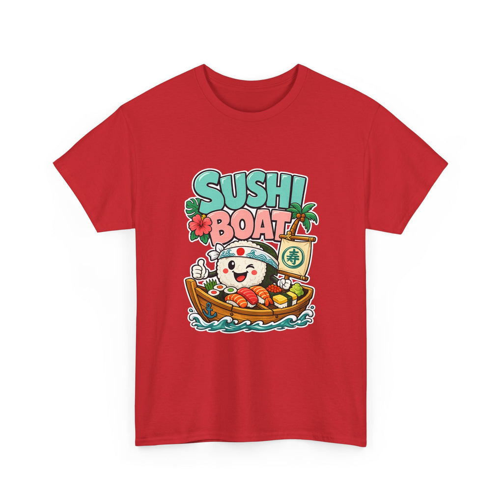 Sushi Boat Graphic Tee — Cute Kawaii Sushi Cat on Boat T-Shirt
