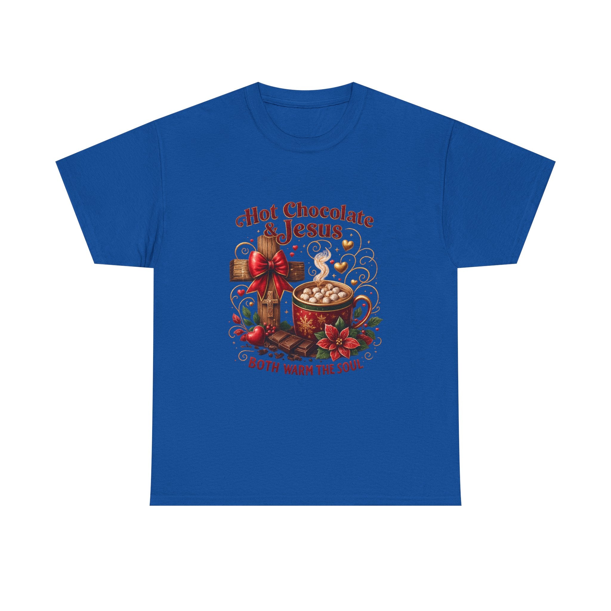 Christian T-Shirt — Hot Chocolate & Jesus "Both Warm the Soul" Christian Holiday Tee