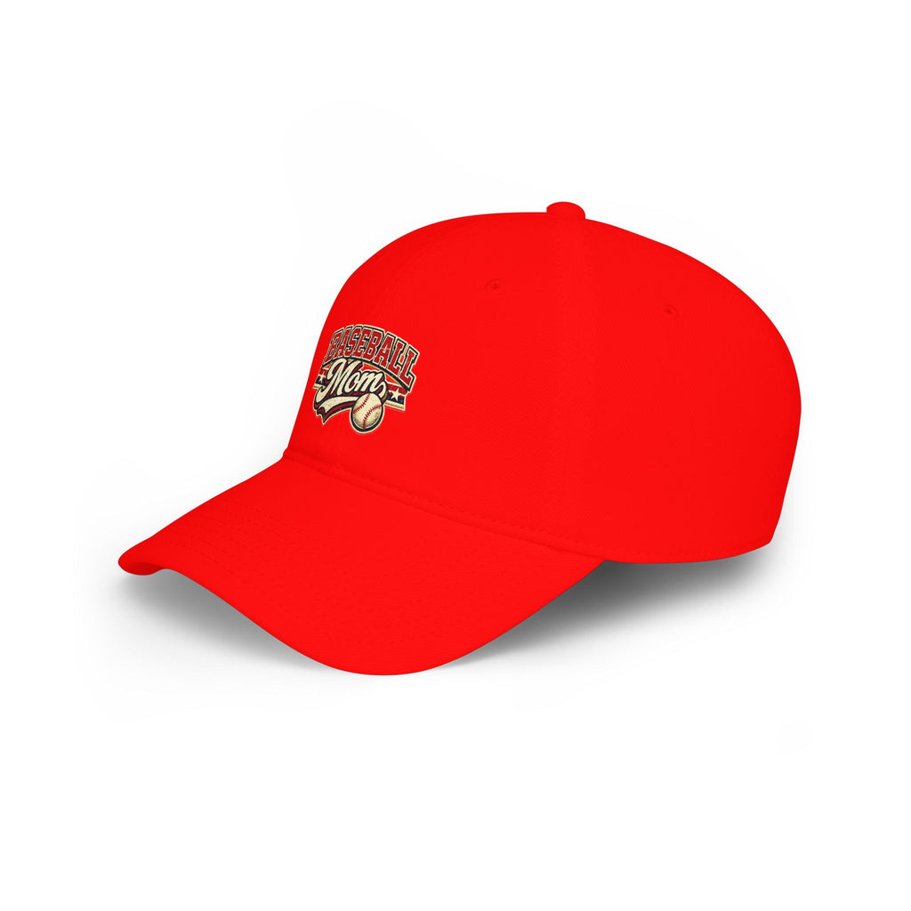 Baseball Mom hat – Low Profile Red Baseball Hat with 'Baseball Mom' Retro Logo