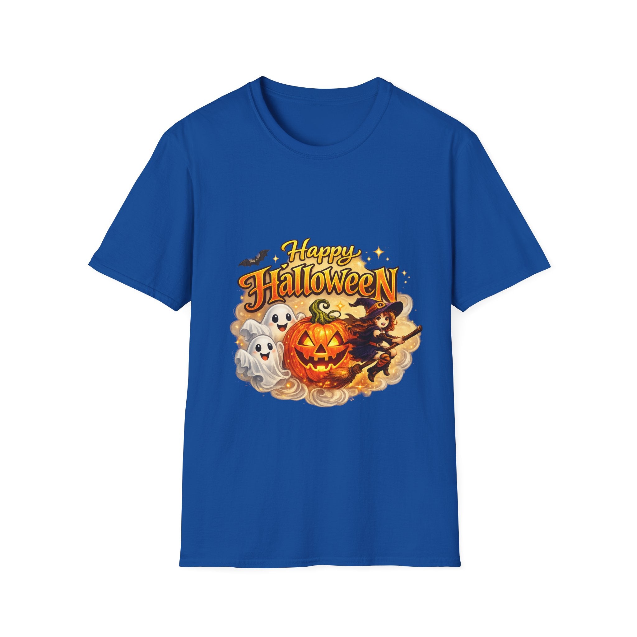 Halloween Witch and Ghost designs T-Shirt — "Happy Halloween" Pumpkin & Ghost Graphic