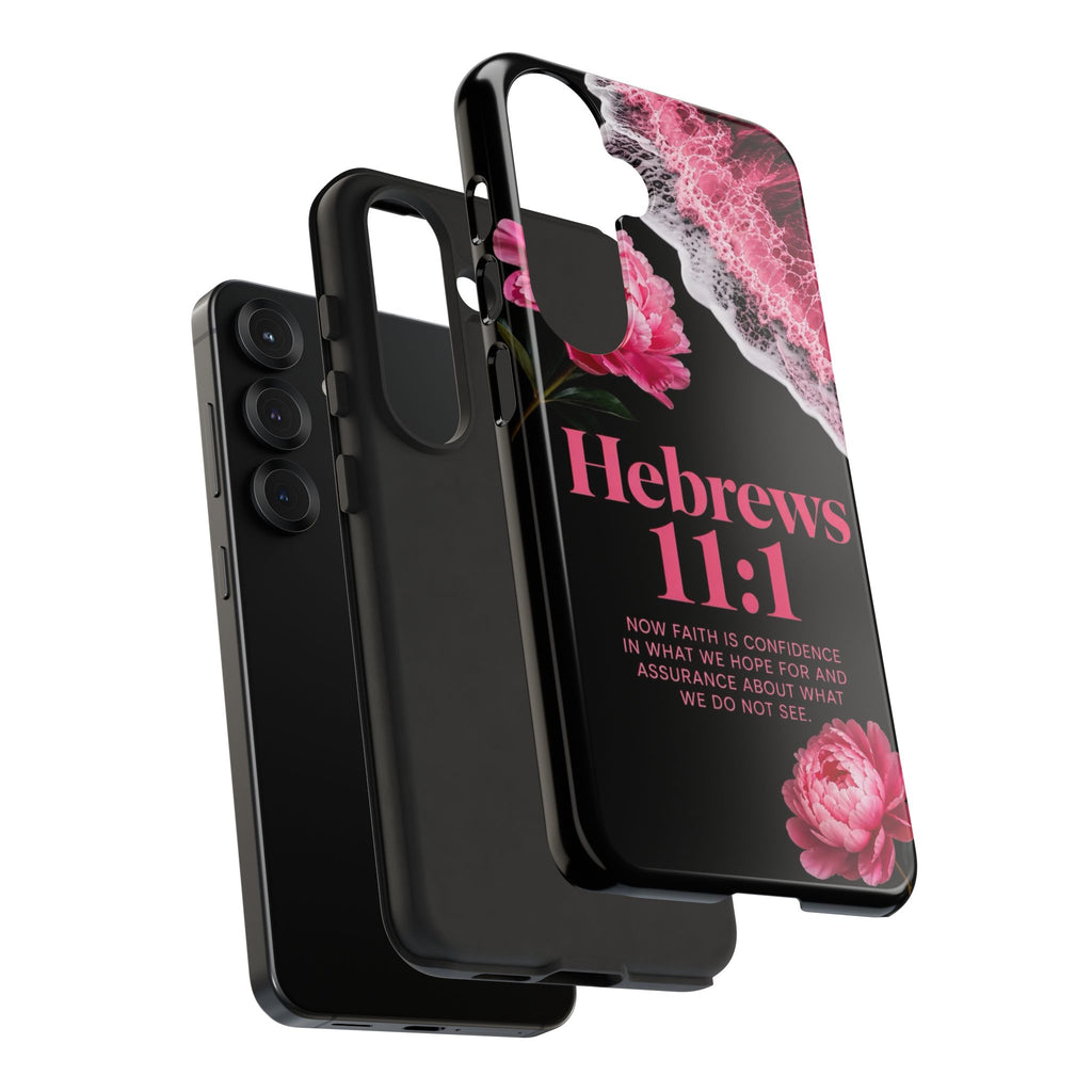 Bible Verses phone case -  Hebrews 11:1 Faith Phone Case — Pink Floral Scripture iPhone Cover