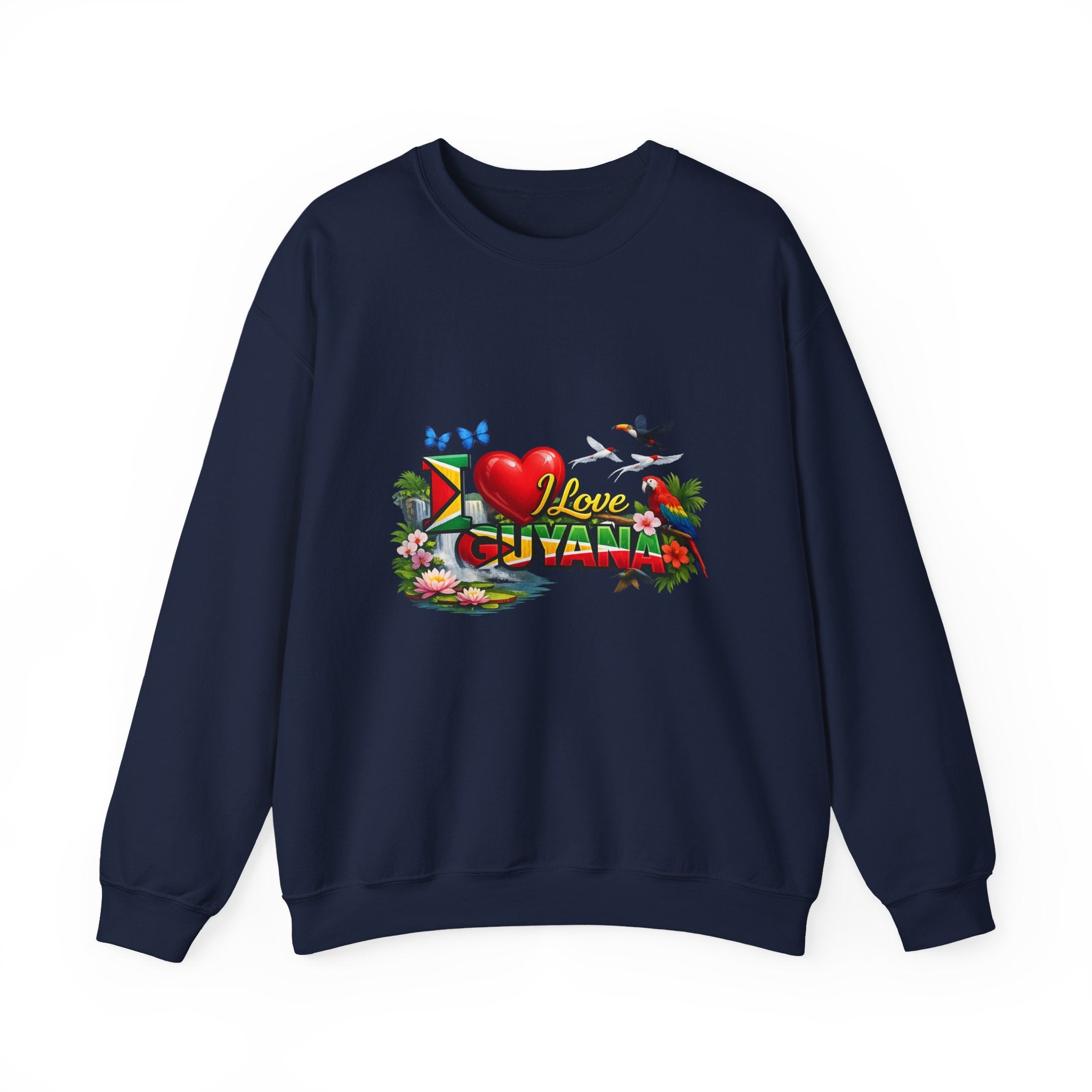 Guyana Pride Crewneck Sweatshirt — I Love Guyana Tropical Graphic Unisex