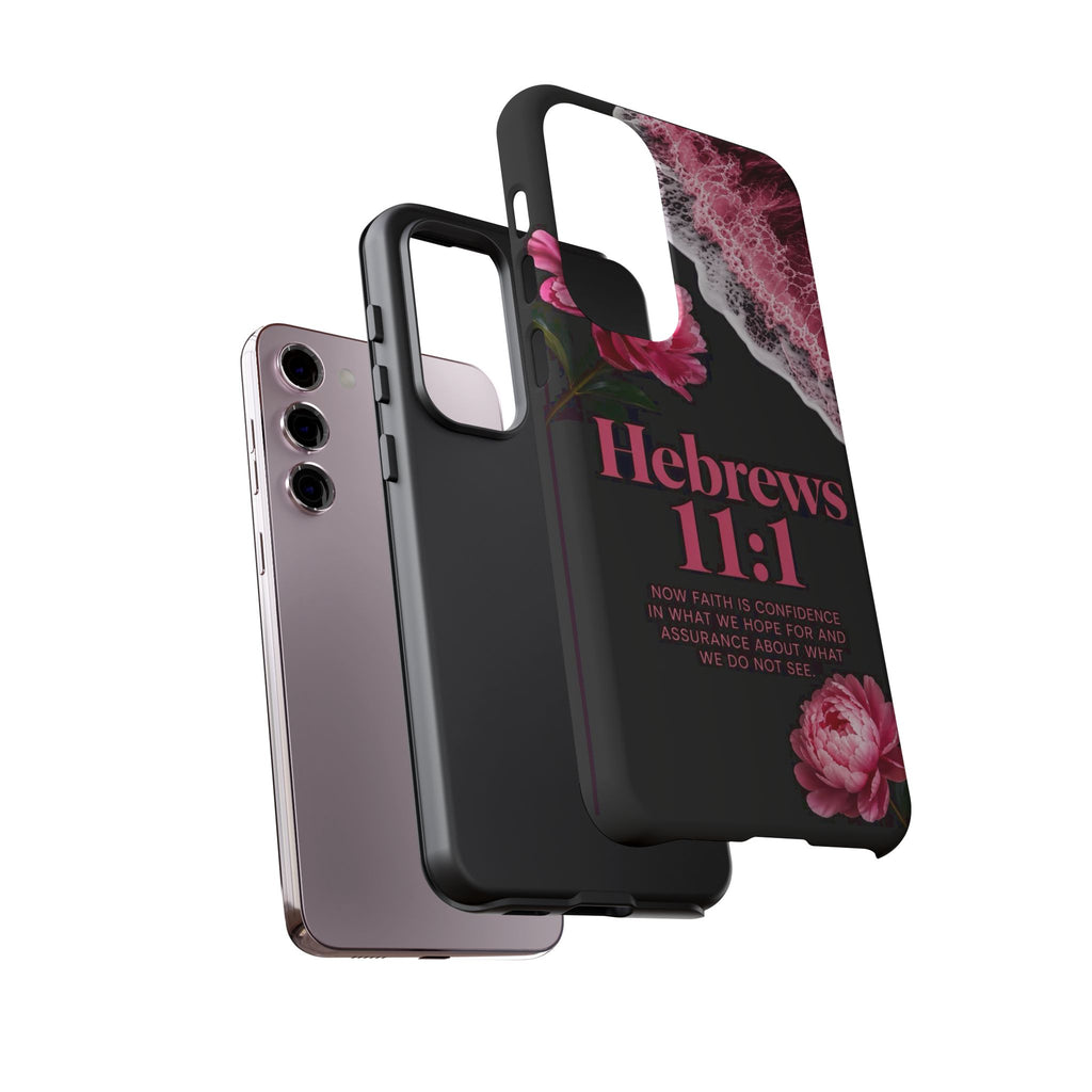 Bible Verses phone case -  Hebrews 11:1 Faith Phone Case — Pink Floral Scripture iPhone Cover