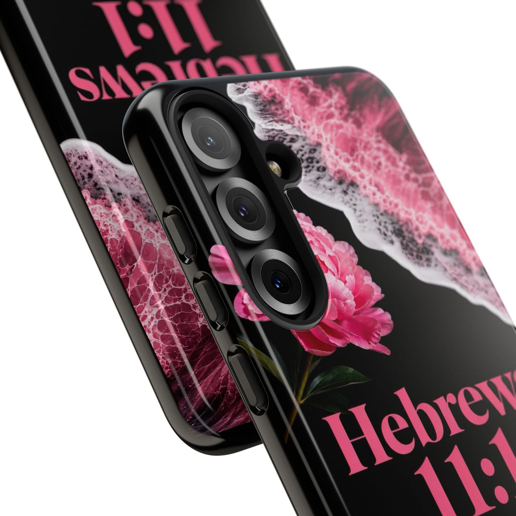 Bible Verses phone case -  Hebrews 11:1 Faith Phone Case — Pink Floral Scripture iPhone Cover