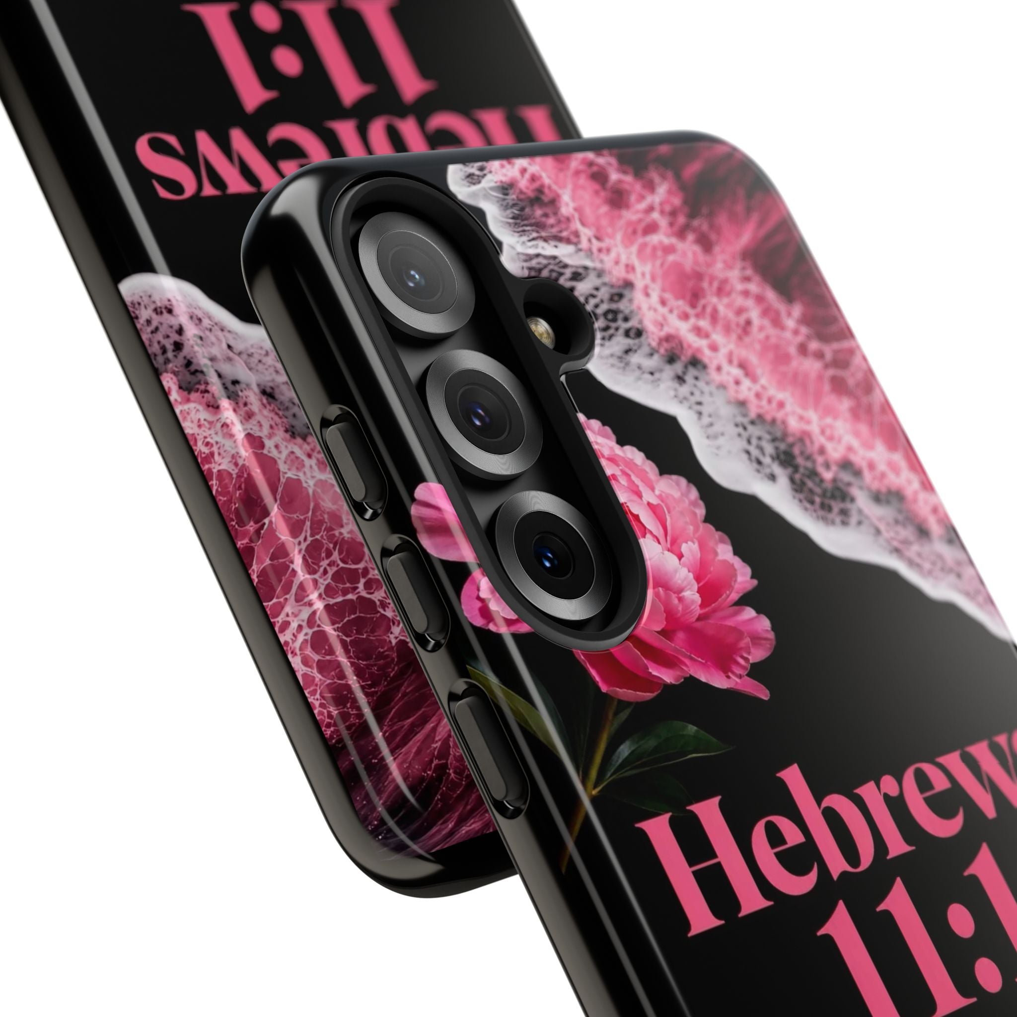 Bible Verses phone case -  Hebrews 11:1 Faith Phone Case — Pink Floral Scripture iPhone Cover