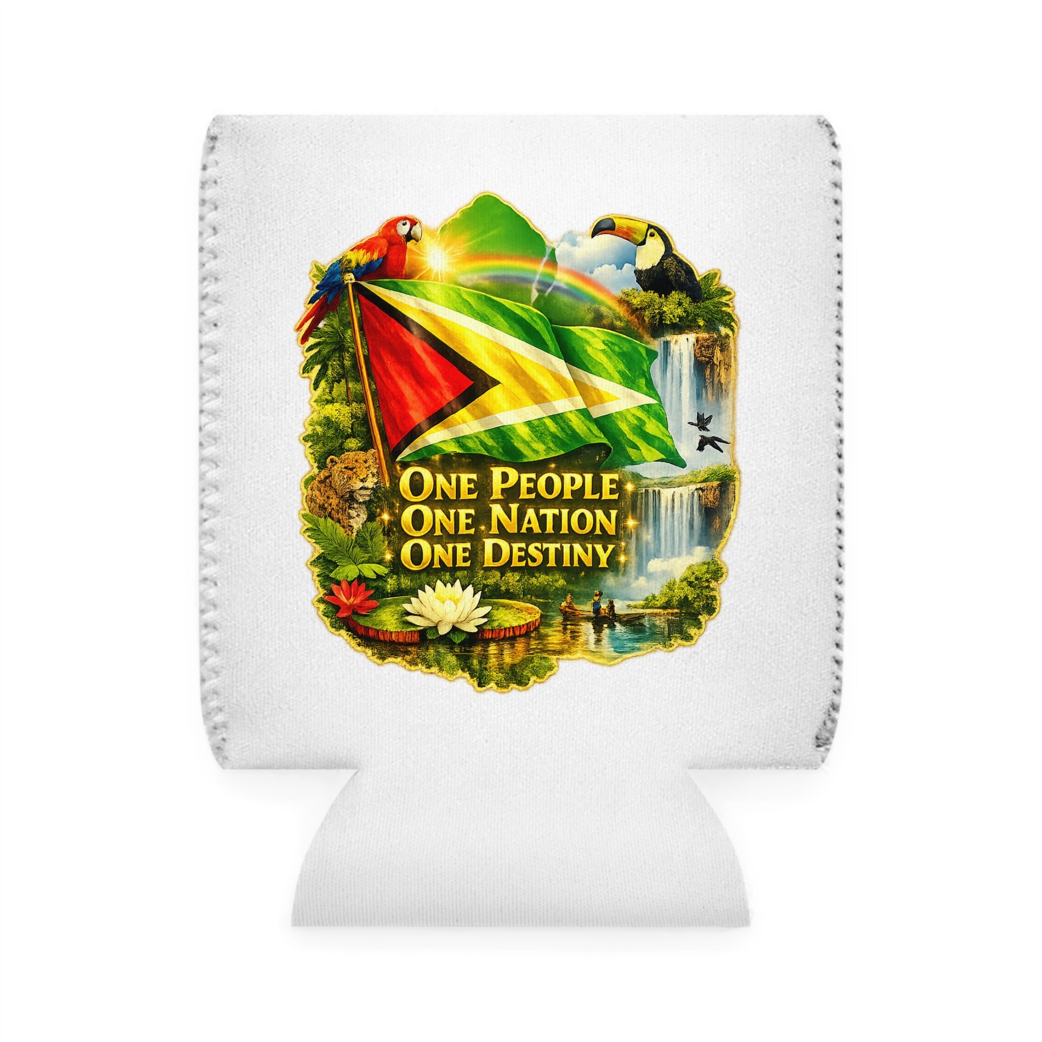 Can Cooler Sleeve — "One People One Nation One Destiny" Tropical Beverage Koozie
