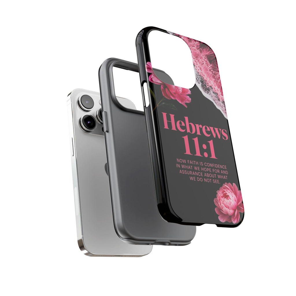 Bible Verses phone case -  Hebrews 11:1 Faith Phone Case — Pink Floral Scripture iPhone Cover