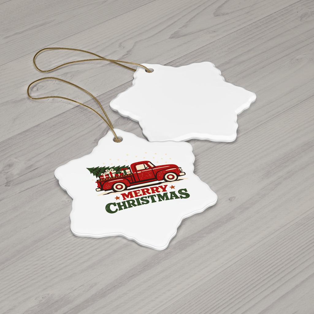 Merry Christmas Red Truck Ceramic Ornament — Star Holiday Decoration (4 Shapes) Make it your own Personalized your own add your own photo or design