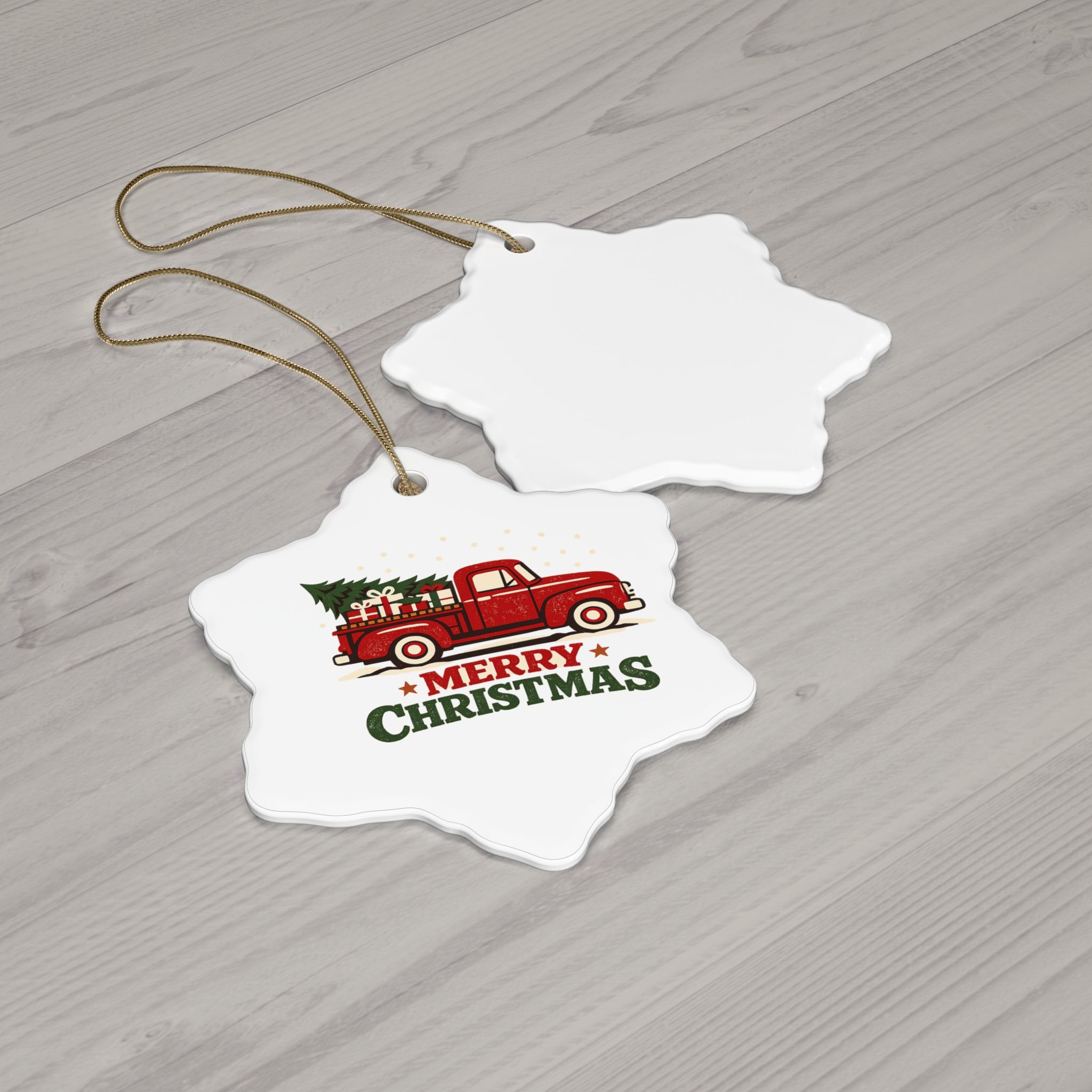 Merry Christmas Red Truck Ceramic Ornament — Star Holiday Decoration (4 Shapes) Make it your own Personalized your own add your own photo or design