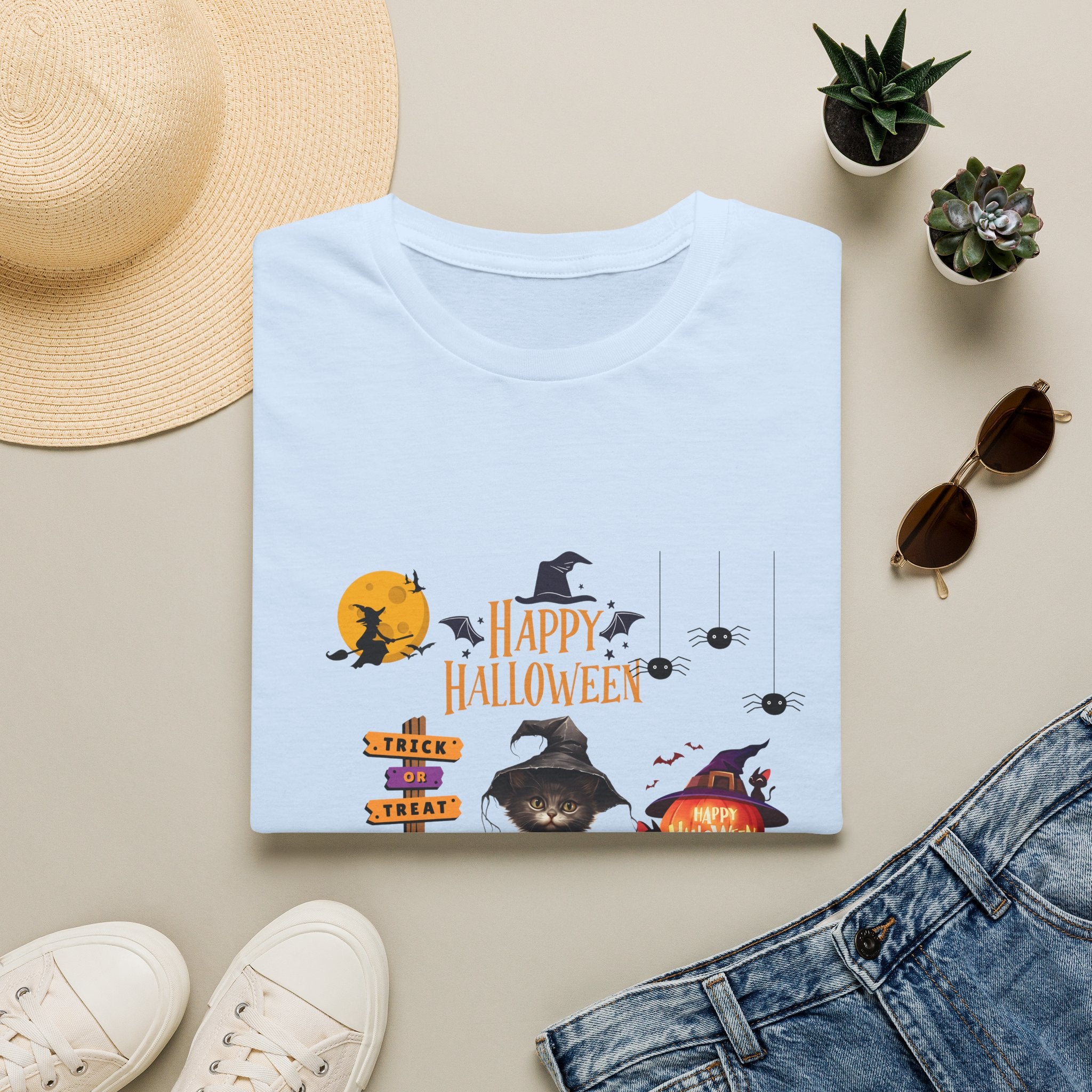 Happy Halloween Witch T-Shirt — Cute Pumpkin, Bats & Spooky Icons Tee