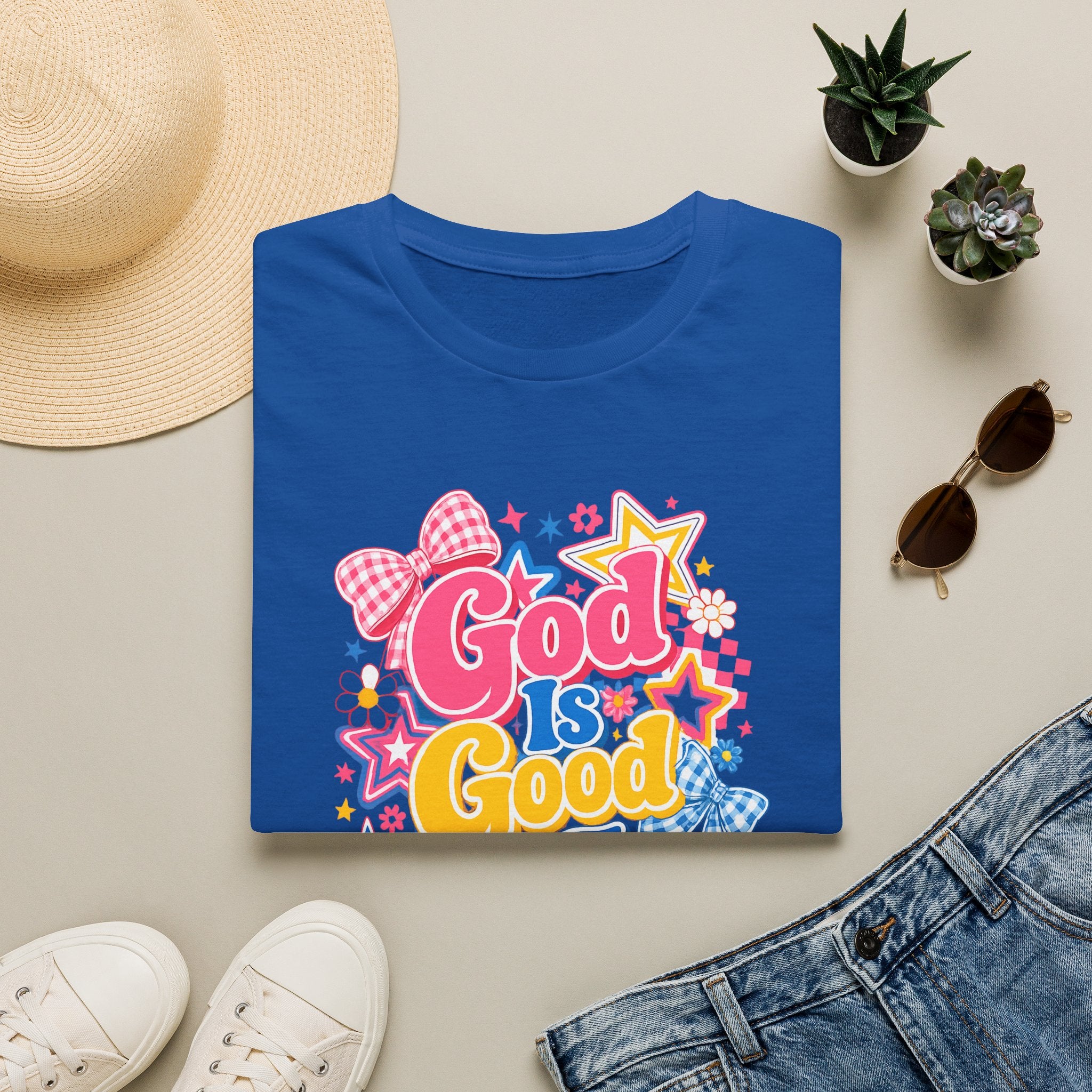 Inspirational vibes God Is Good T‑Shirt — Colorful Retro Faith Graphic Tee