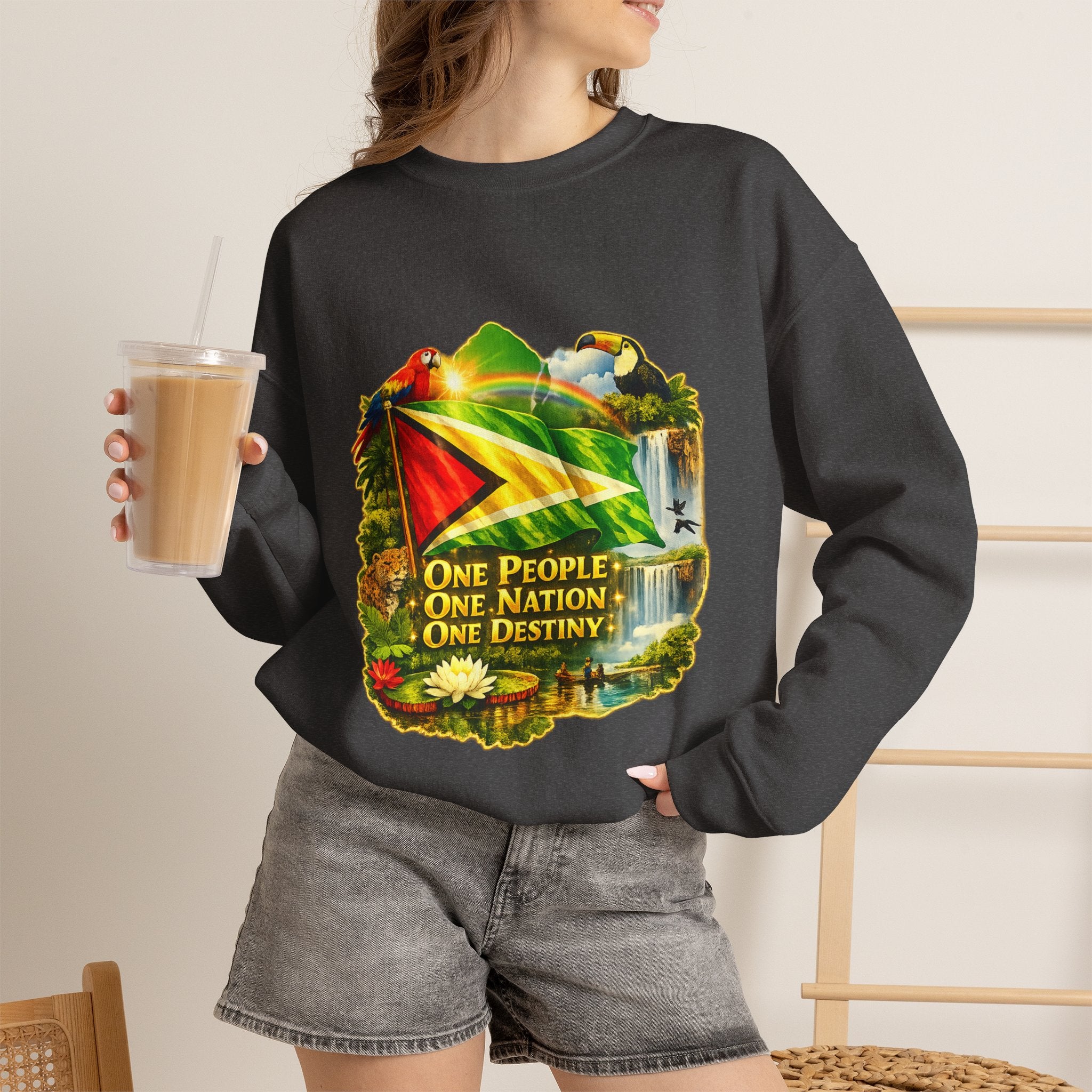 Guyana Flag & Wildlife Sweatshirt — "One People, One Nation, One Destiny" Crewneck