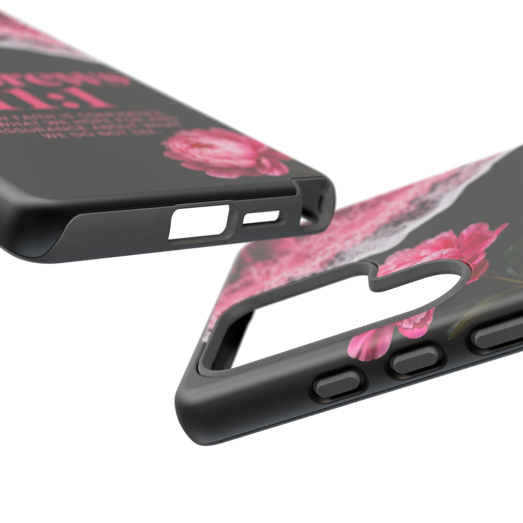 Bible Verses phone case -  Hebrews 11:1 Faith Phone Case — Pink Floral Scripture iPhone Cover