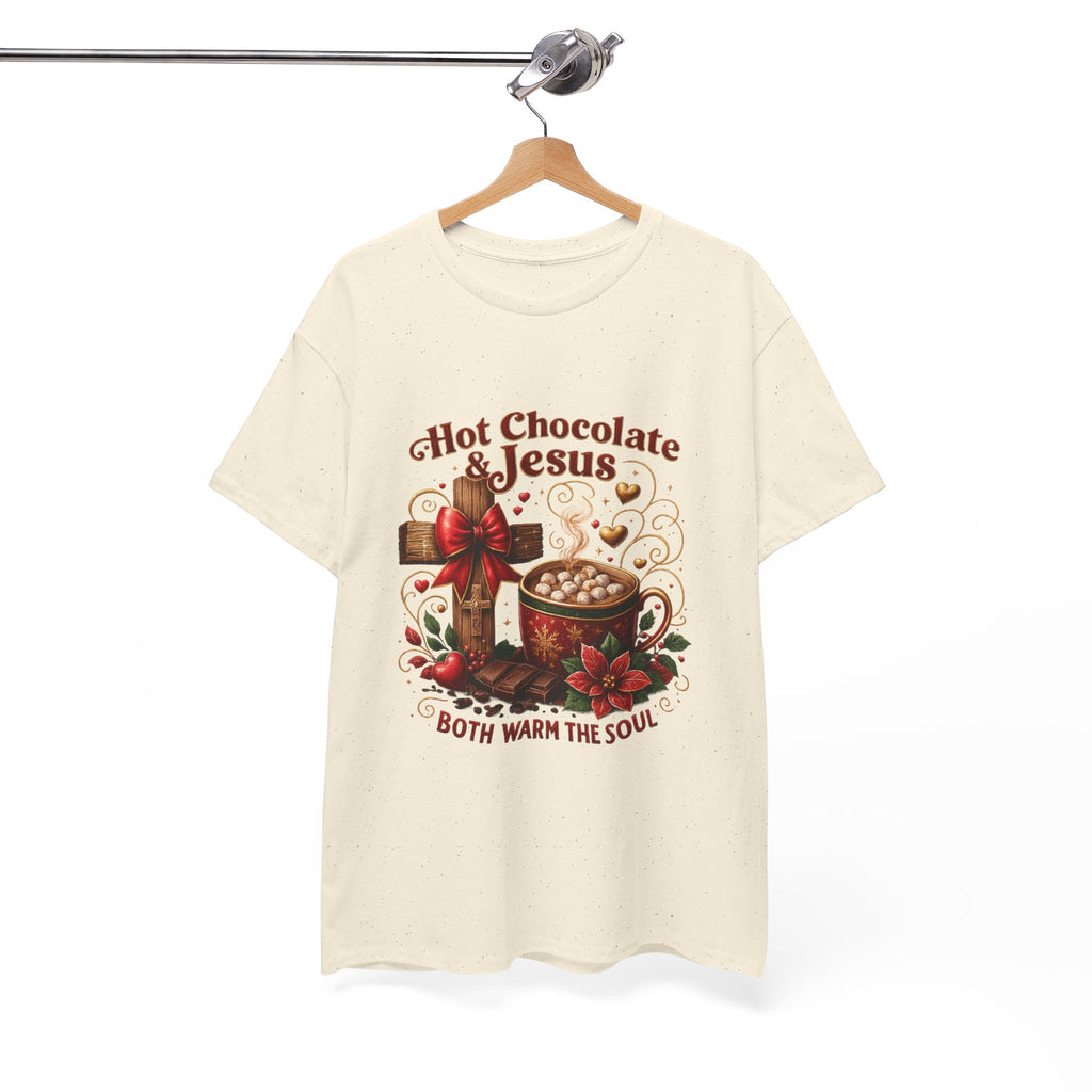 Christian T-Shirt — Hot Chocolate & Jesus "Both Warm the Soul" Christian Holiday Tee