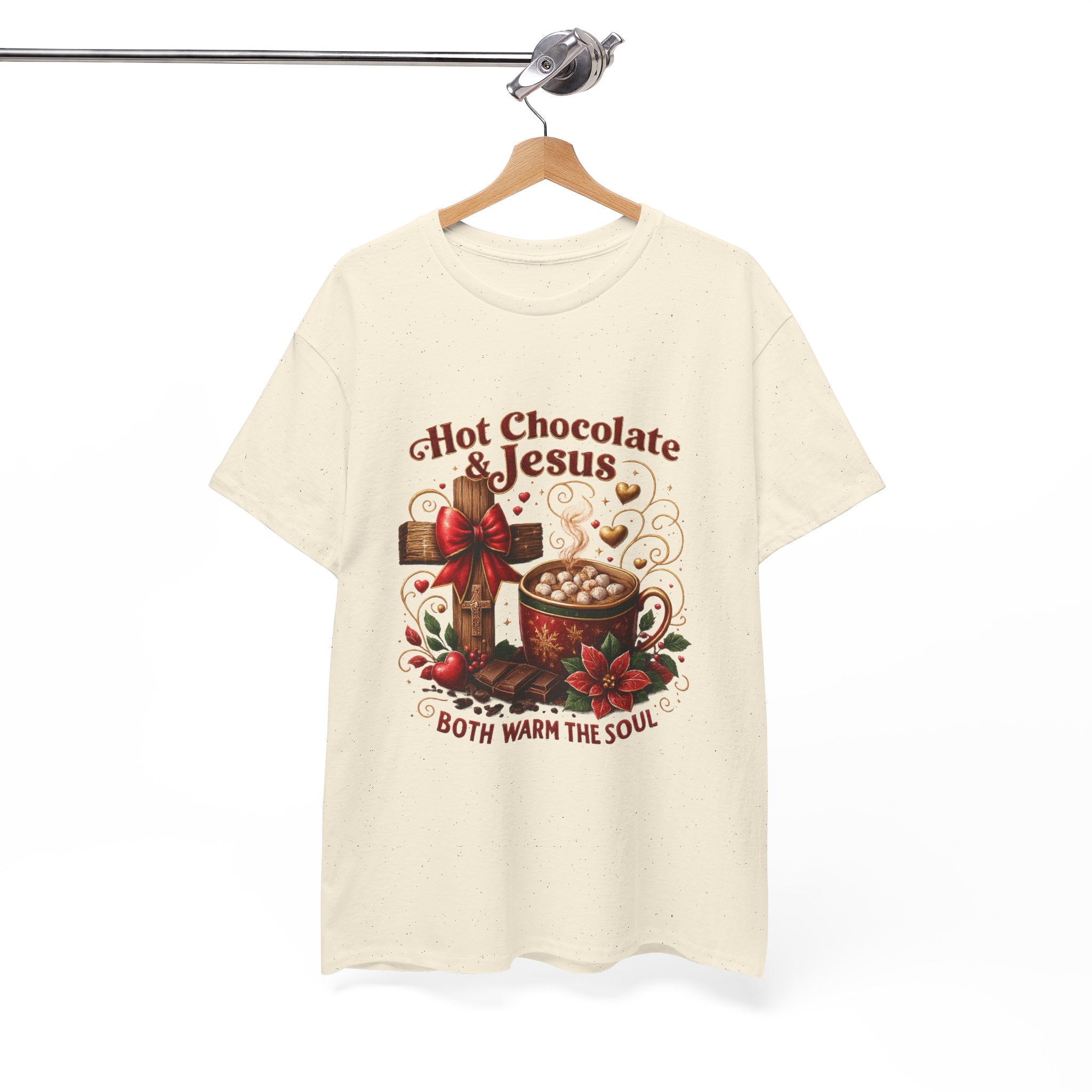 Christian T-Shirt — Hot Chocolate & Jesus "Both Warm the Soul" Christian Holiday Tee