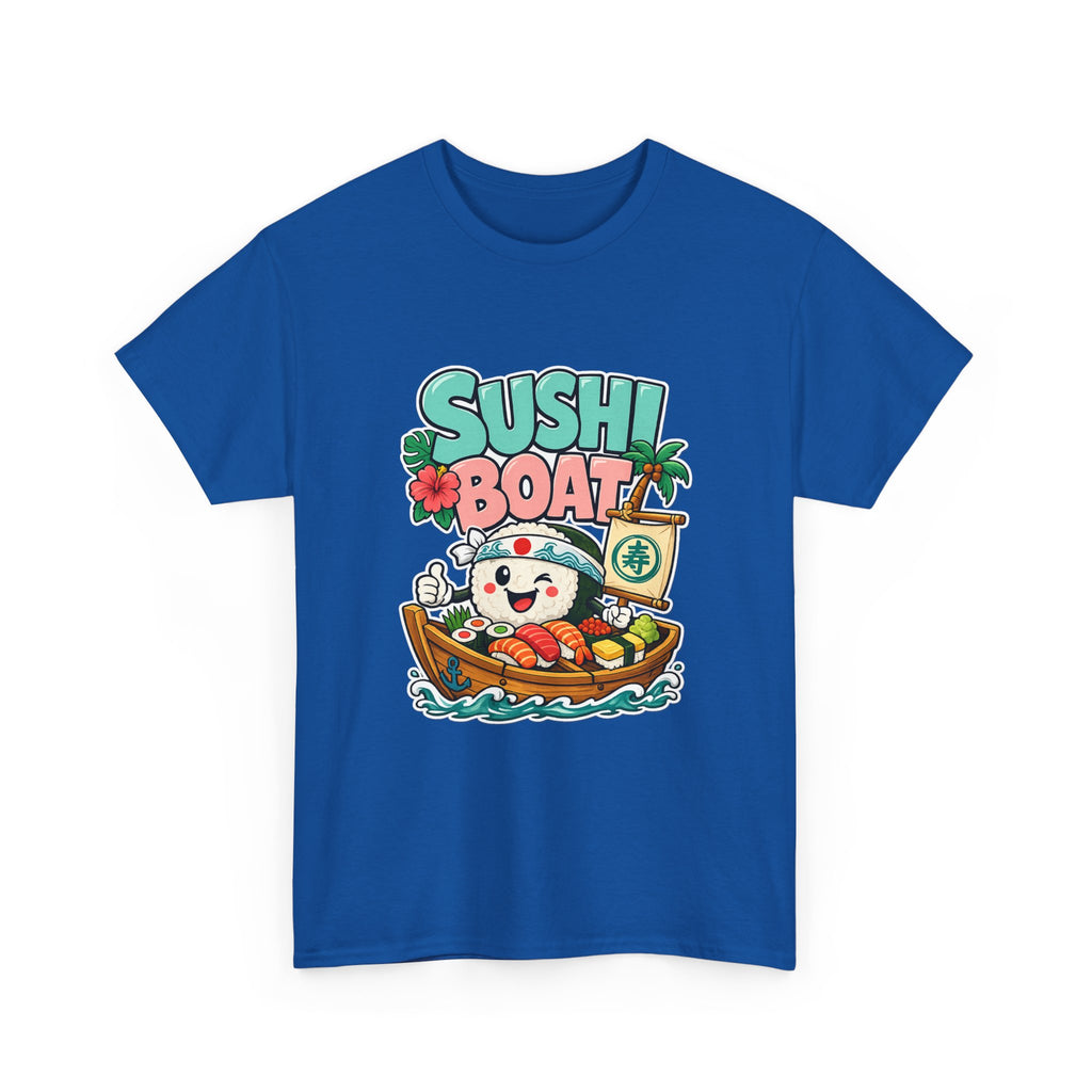 Sushi Boat Graphic Tee — Cute Kawaii Sushi Cat on Boat T-Shirt