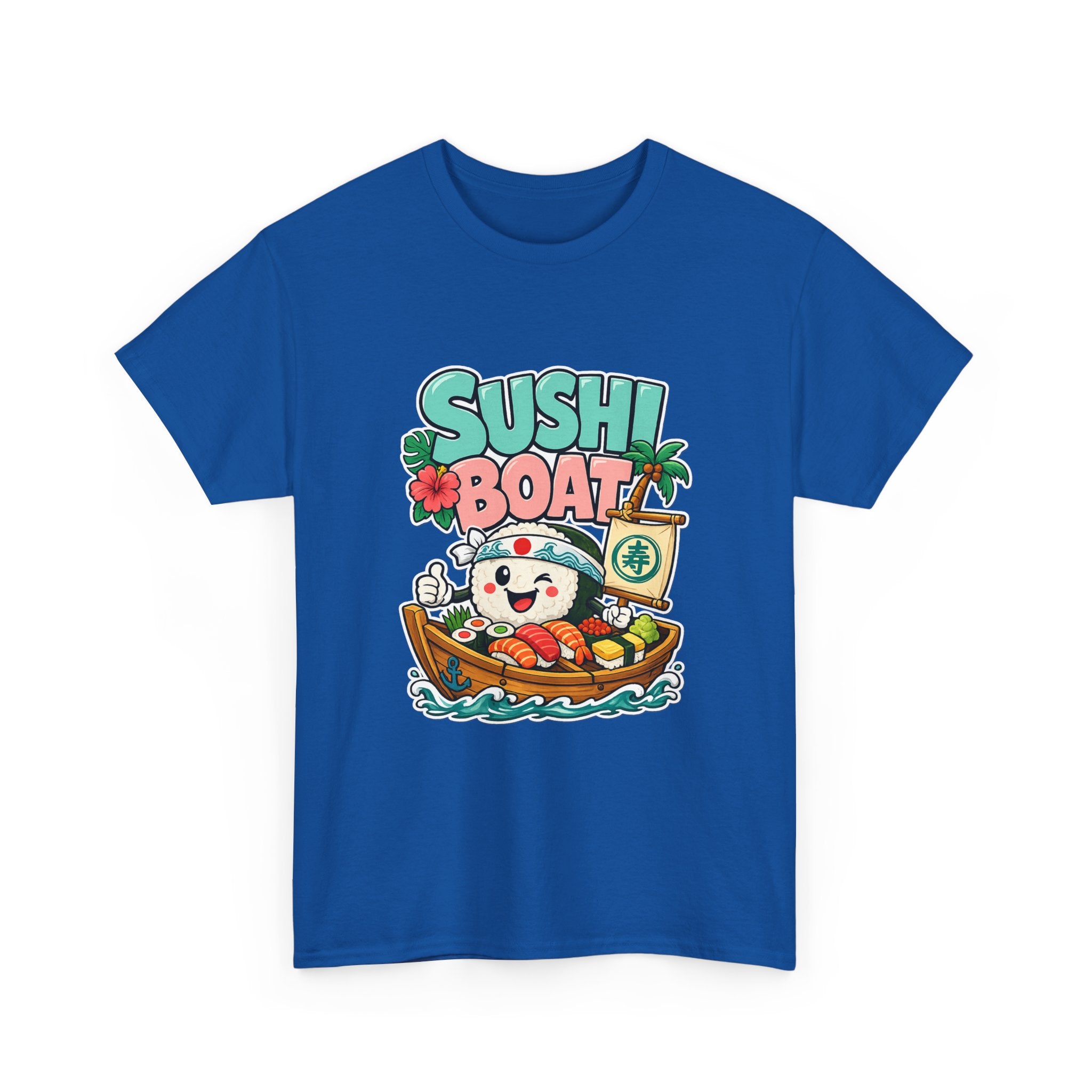 Sushi Boat Graphic Tee — Cute Kawaii Sushi Cat on Boat T-Shirt