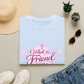 Christian T-Shirt — “What a Friend We Have in Jesus” Pink Faith Tee
