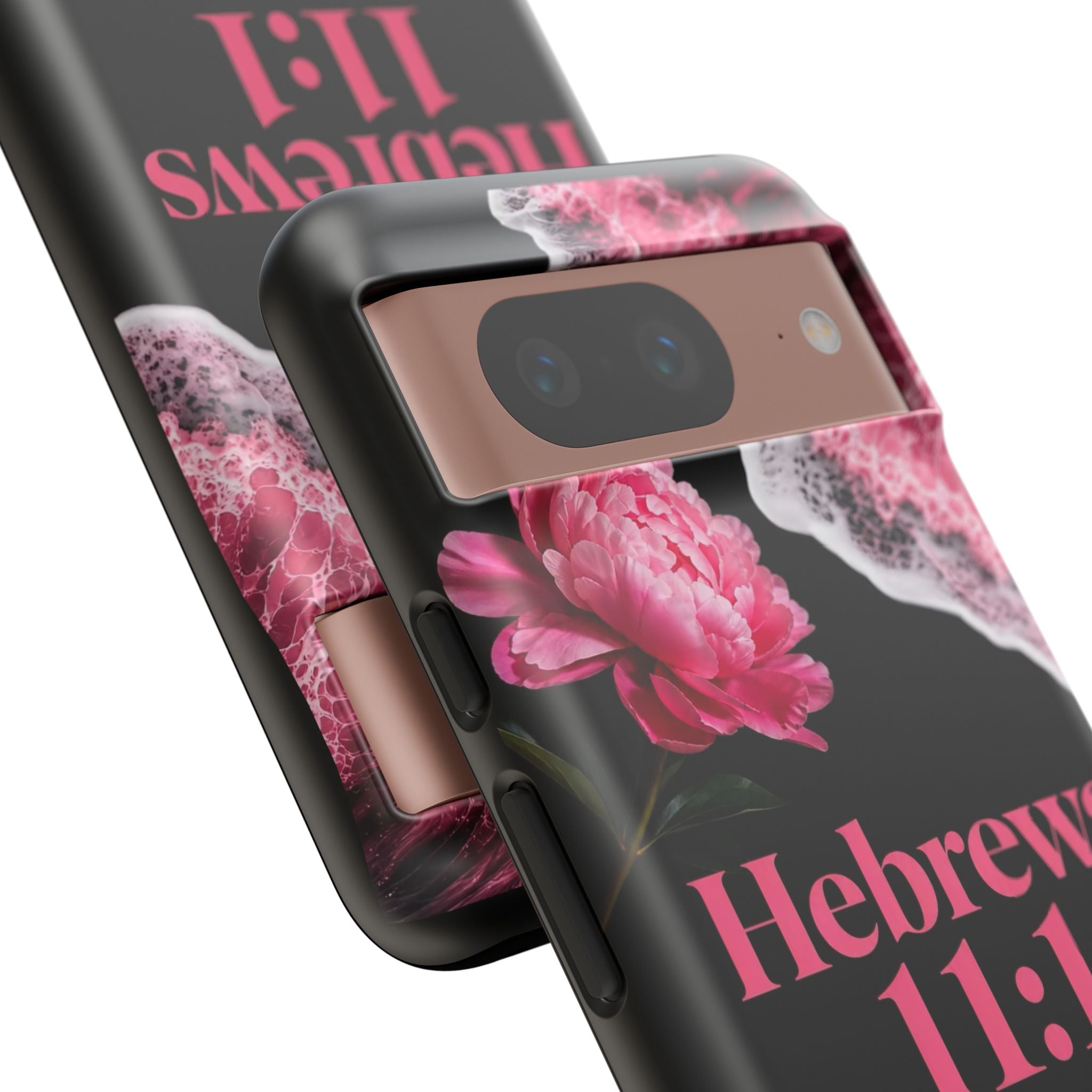Bible Verses phone case -  Hebrews 11:1 Faith Phone Case — Pink Floral Scripture iPhone Cover