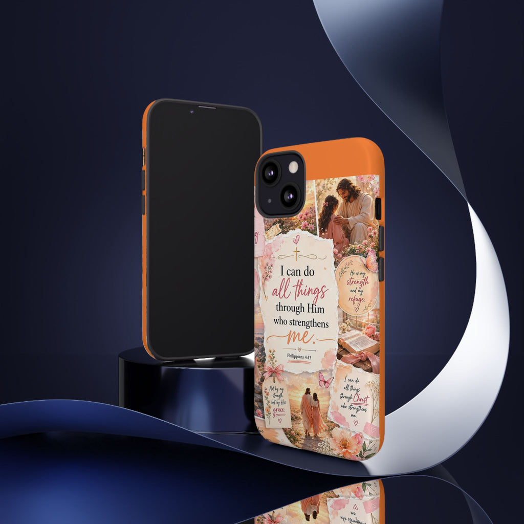 Christian Phone Case bible verses — "I Can Do All Things Through Him" Inspirational Scripture Design