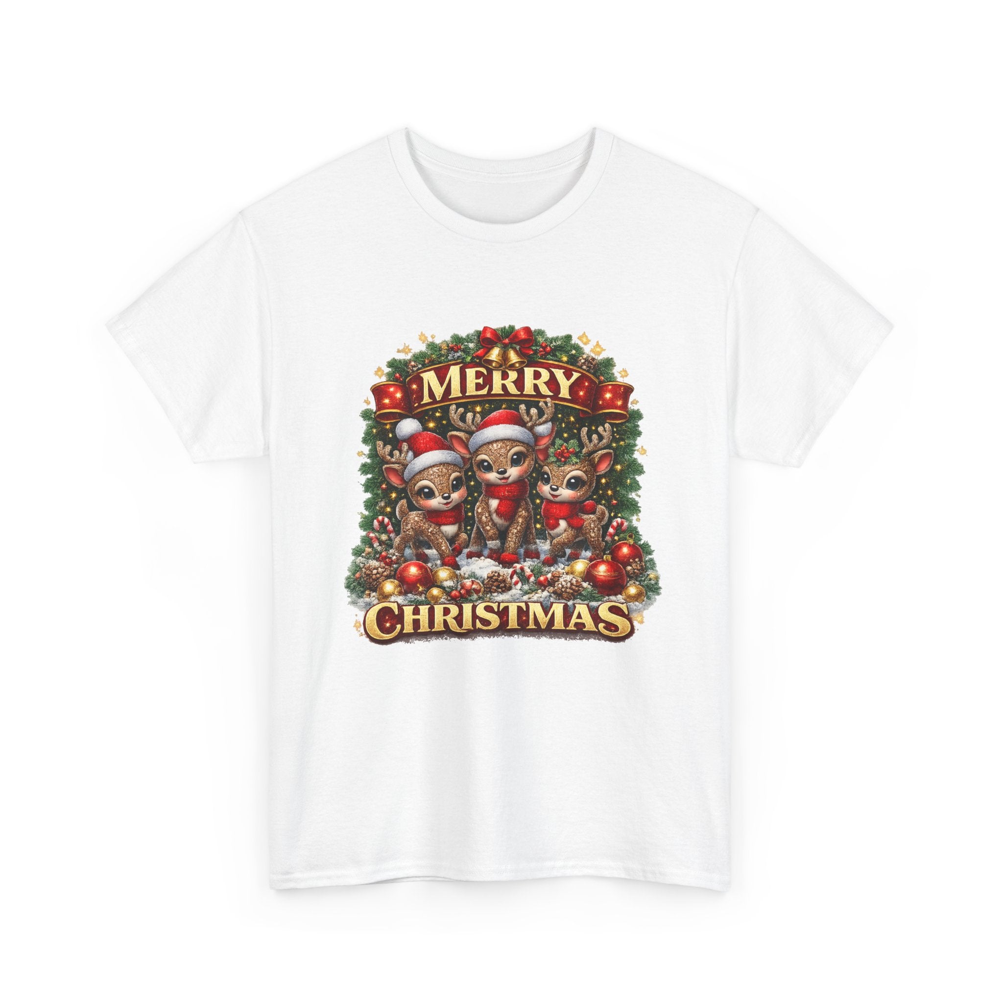 Christmas Reindeer Crew Tee — Merry Christmas Holiday Graphic T-Shirt