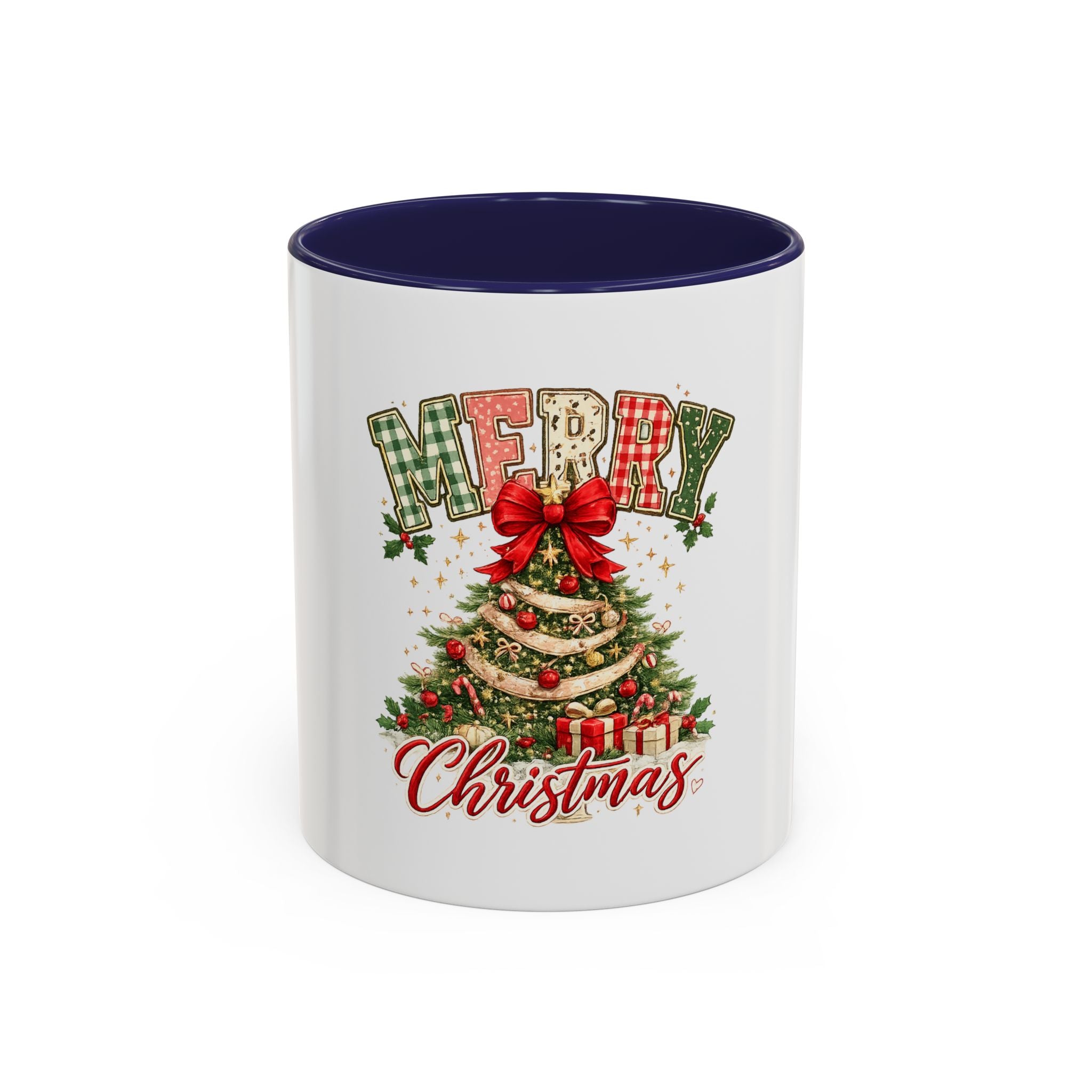Merry Christmas Accent Coffee Mug – Festive Holiday Tree & Bow (11/15oz)