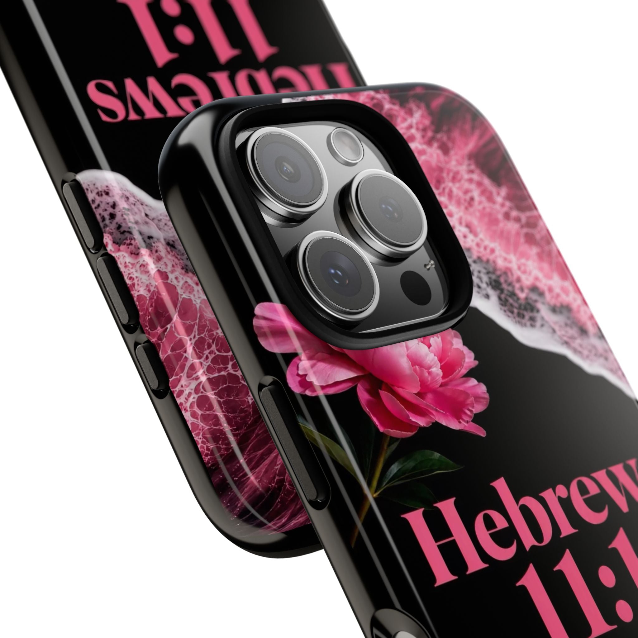 Bible Verses phone case -  Hebrews 11:1 Faith Phone Case — Pink Floral Scripture iPhone Cover