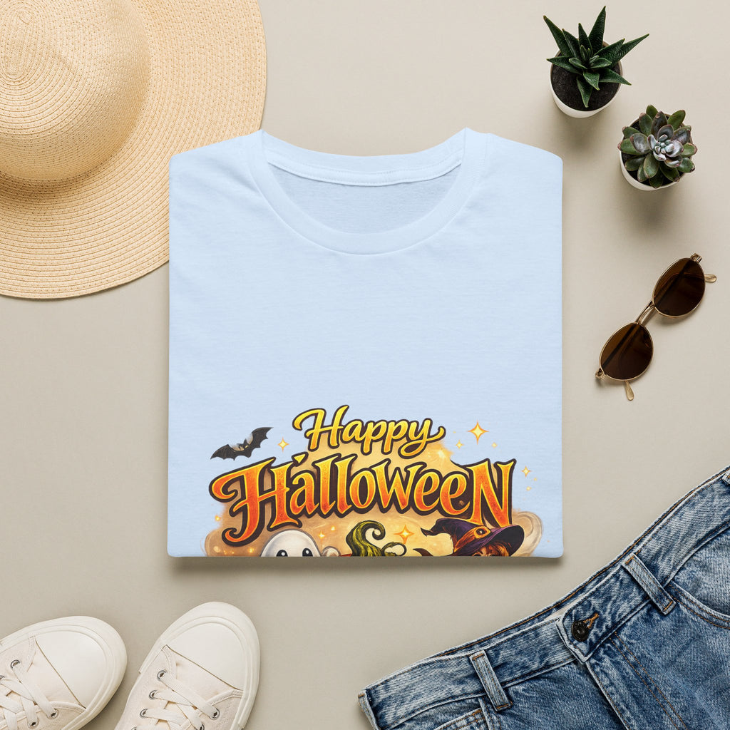 Halloween Witch and Ghost designs T-Shirt — "Happy Halloween" Pumpkin & Ghost Graphic