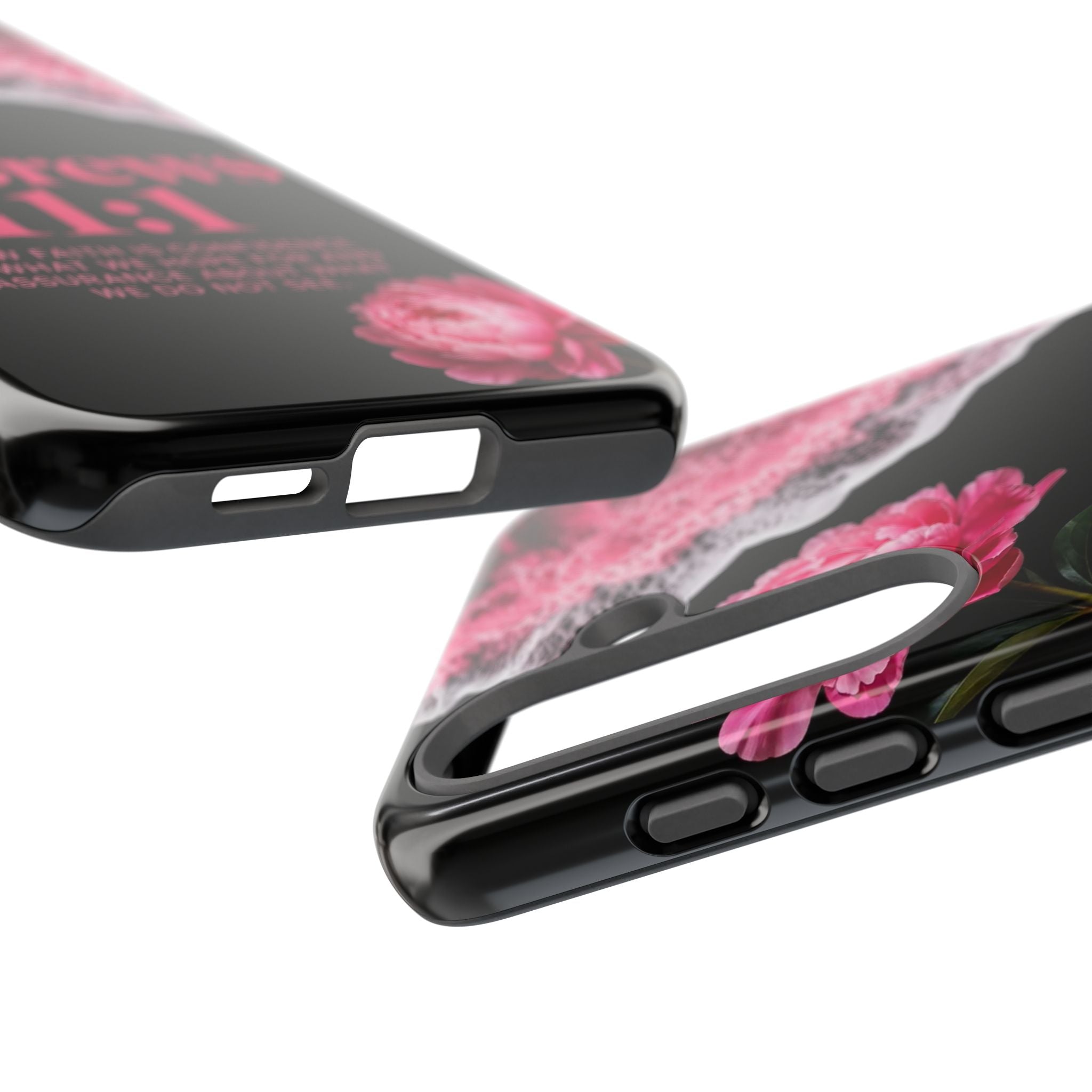 Bible Verses phone case -  Hebrews 11:1 Faith Phone Case — Pink Floral Scripture iPhone Cover