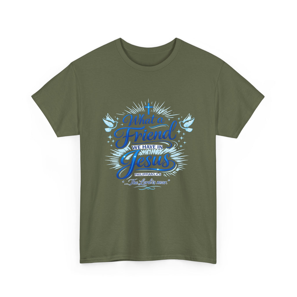 Christian Tee — “What a Friend We Have in Jesus” Inspirational Faith T-Shirt